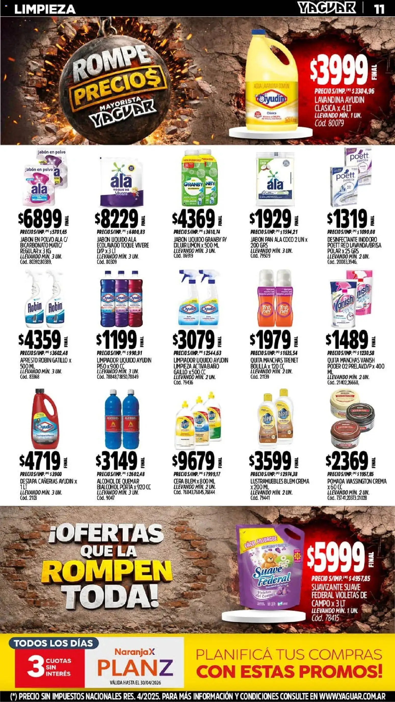 Yaguar - Oferta Semanal Chaco │ válido desde el 20.04.2026 | Página: 11 | Productos: Desinfectante, Lustramuebles, Pomada, Polvo