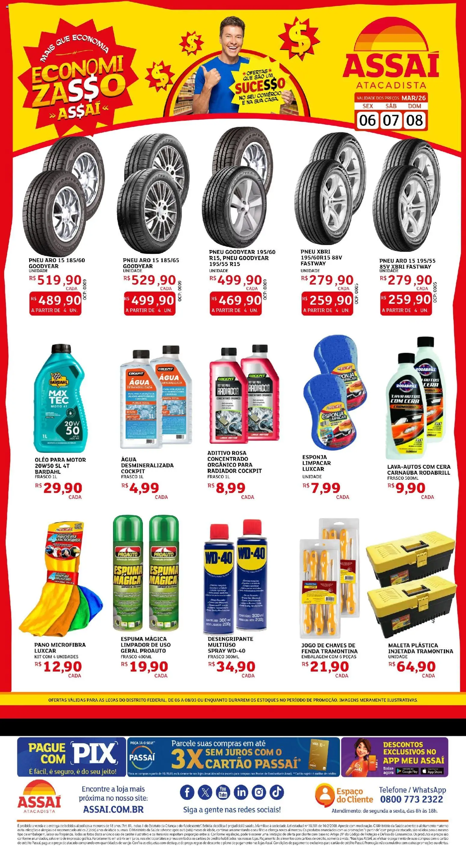 Assaí Atacadista Folheto - válido de 06.03.2026 | Página: 1 | Produtos: Esponja, Bebida, Cera, Telefone