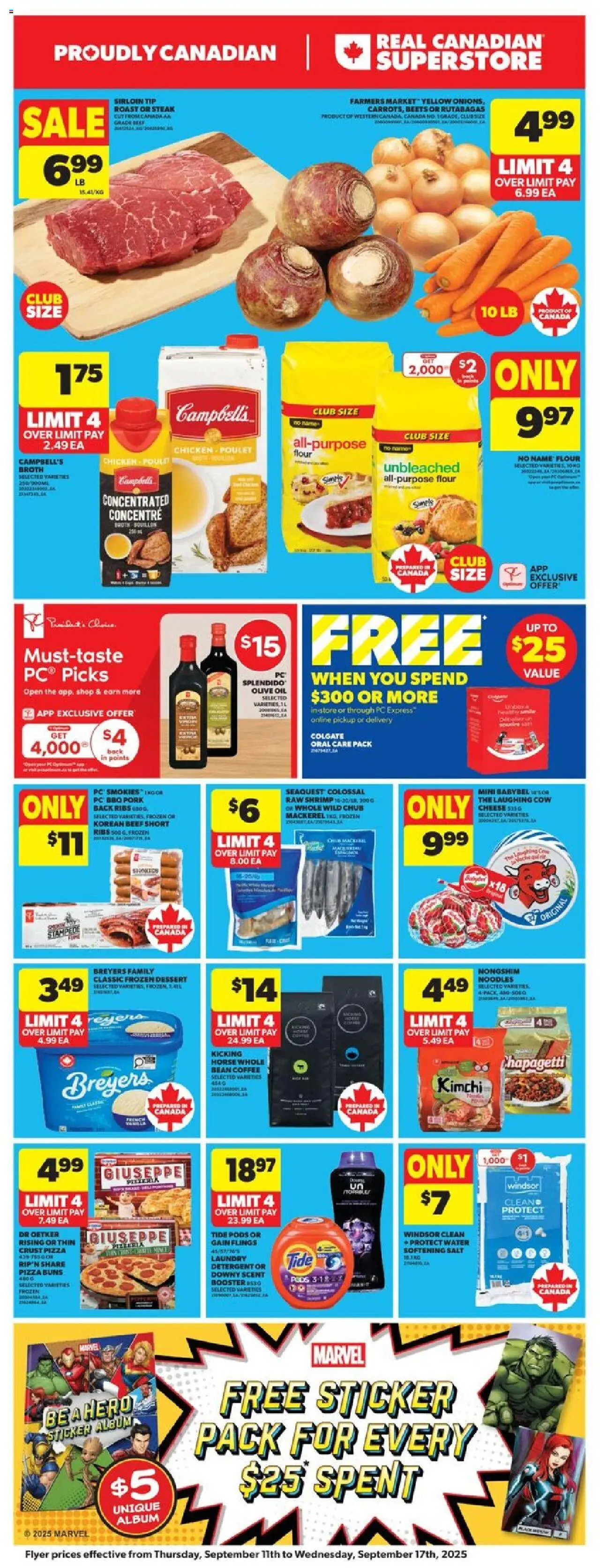 Real Canadian Superstore flyer valid from 11.09.2025 | Page: 5 | Products: PC, Detergent, Cheese, Coffee