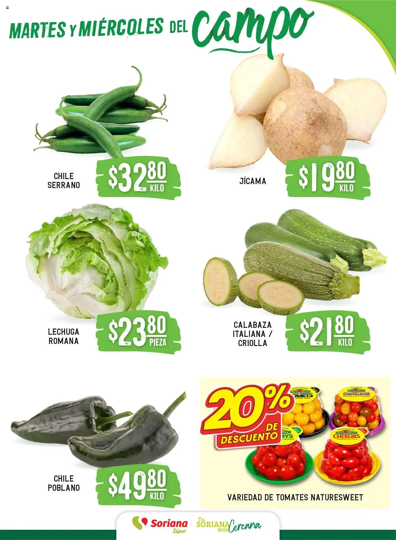 Nuevas ofertas de Soriana válidas en toda la República Mexicana desde el 19.08.2025. ¡Encuentra las mejores ofertas en Soriana - Martes y Miércoles del Campo Súper: Ver, Tab, Chis, Camp, Yuc y Q. Roo! | Página: 3 | Productos: Lechuga, Uva, Mate, Tomates