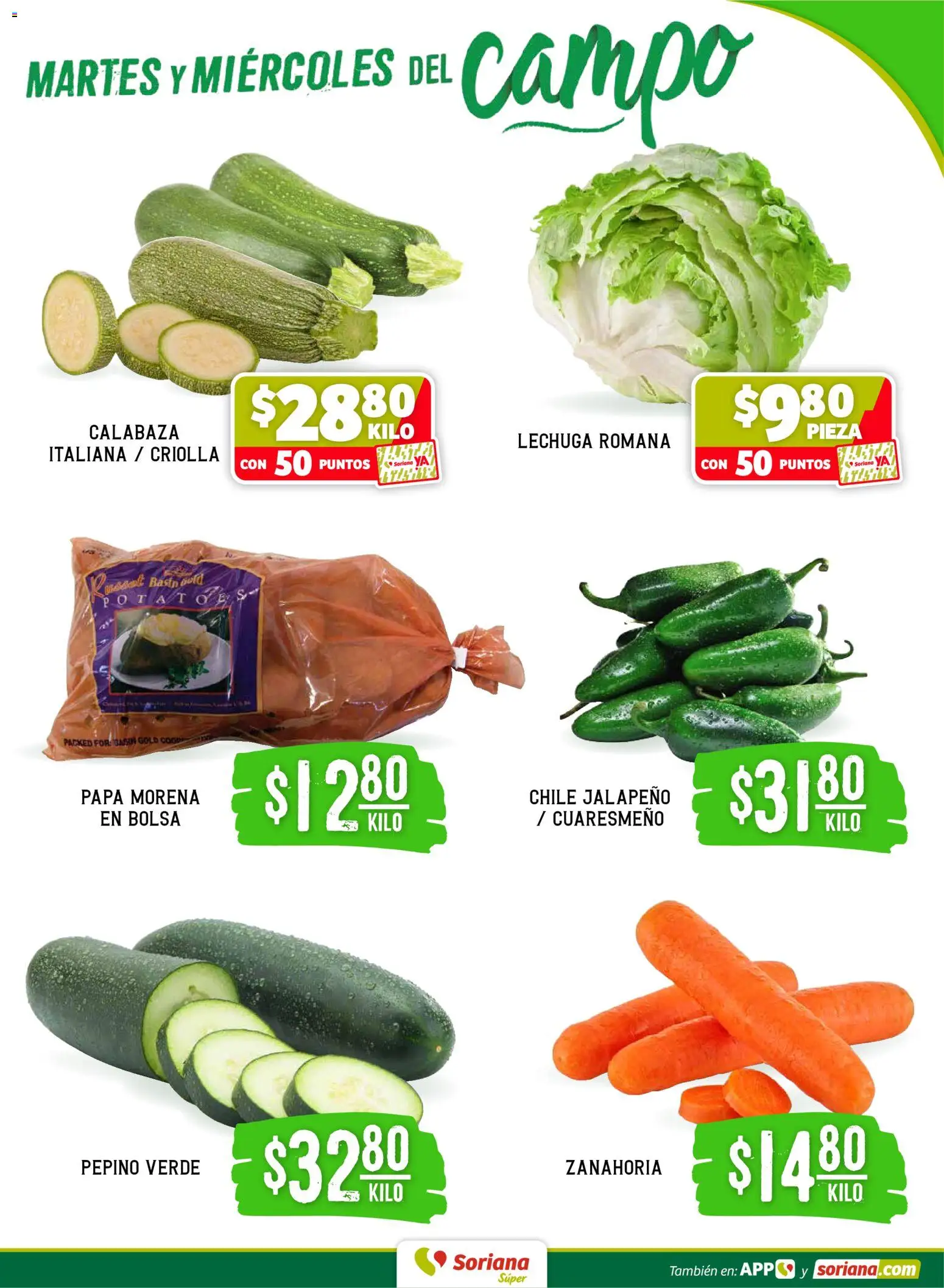 Nuevas ofertas de Soriana válidas en toda la República Mexicana desde el 17.03.2026. ¡Encuentra las mejores ofertas en Soriana Martes y Miércoles del Campo Súper: Saltillo y Torreón! | Página: 3 | Productos: Papa, Bolsa, Lechuga, Zanahoria