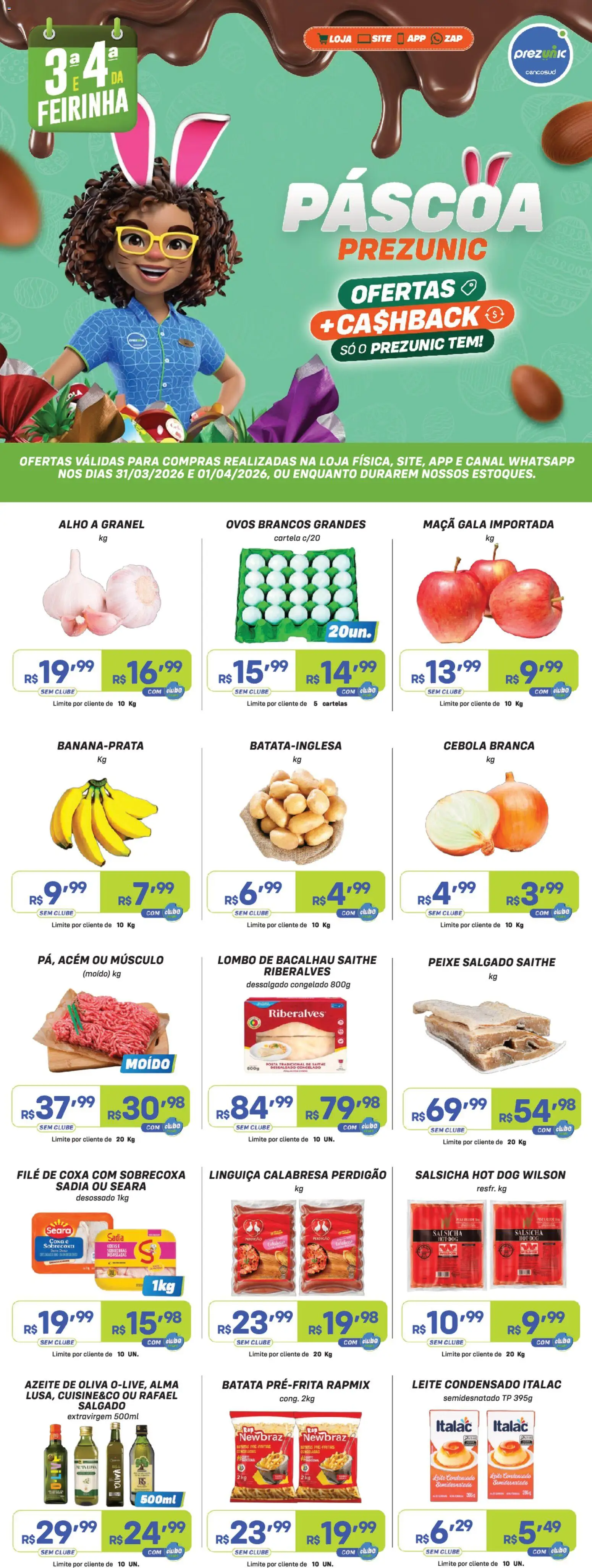 Prezunic Folheto - válido de 31.03.2026 | Página: 1 | Produtos: Alho, Bacalhau, Batata, Leite condensado