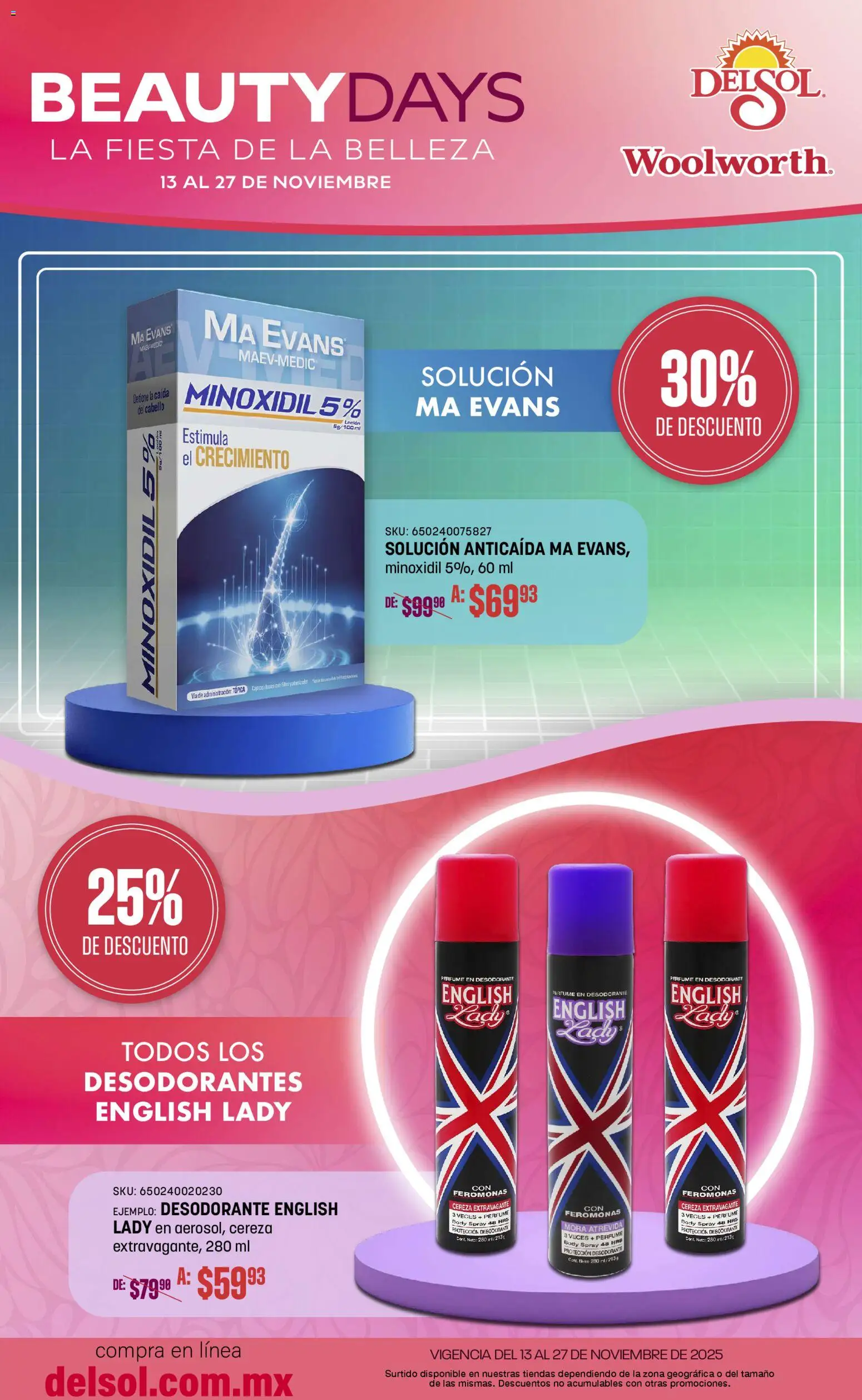 Nuevas ofertas de Del Sol y Woolworth válidas en toda la República Mexicana desde el 13.11.2025. ¡Encuentra las mejores ofertas en Del Sol y Woolworth catálogo Beauty Days! | Página: 5 | Productos: Desodorante, Body, Perfume