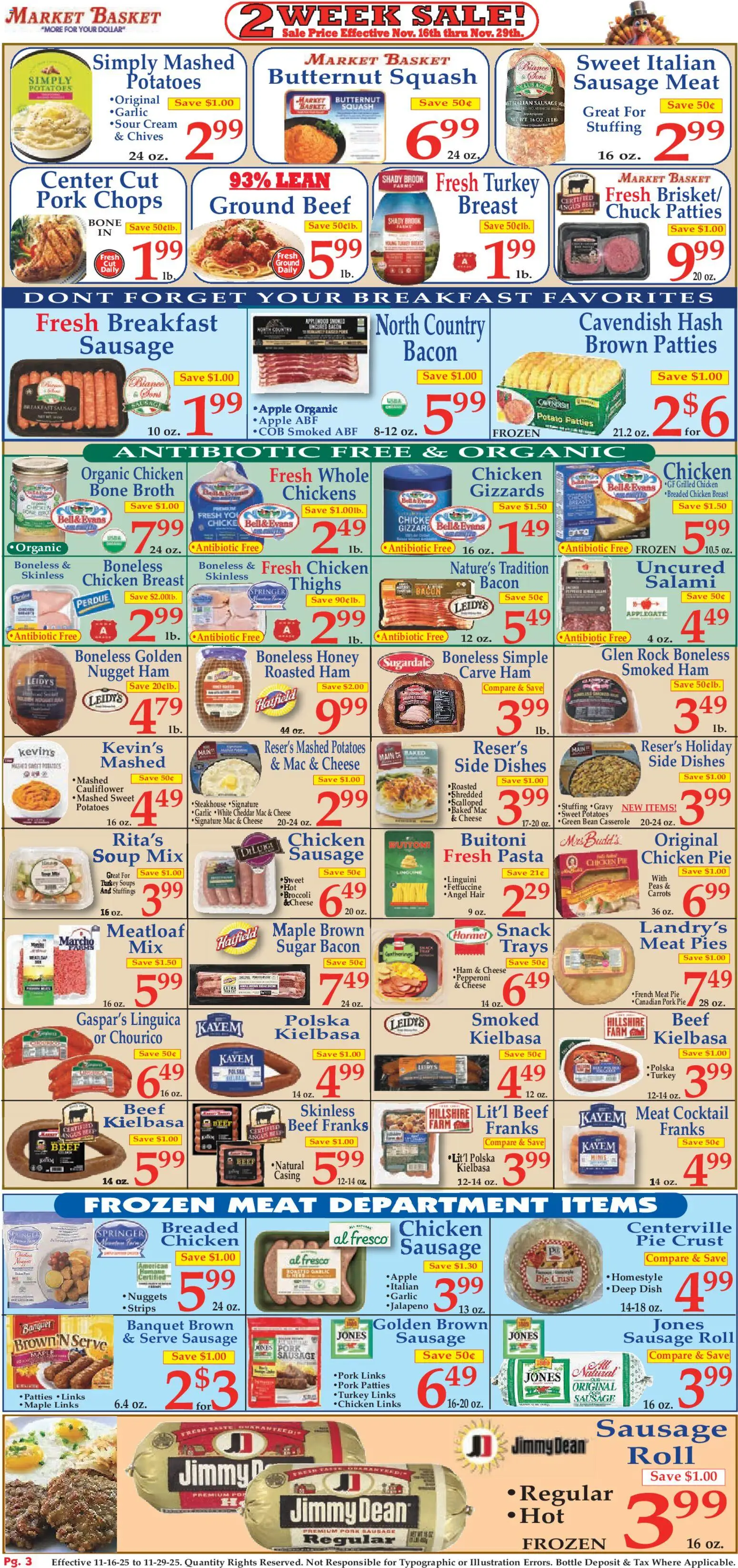 Market Basket Ad - valid from 16.11.2025 | Page: 3 | Products: Squash, Ham, Beef, Sausage