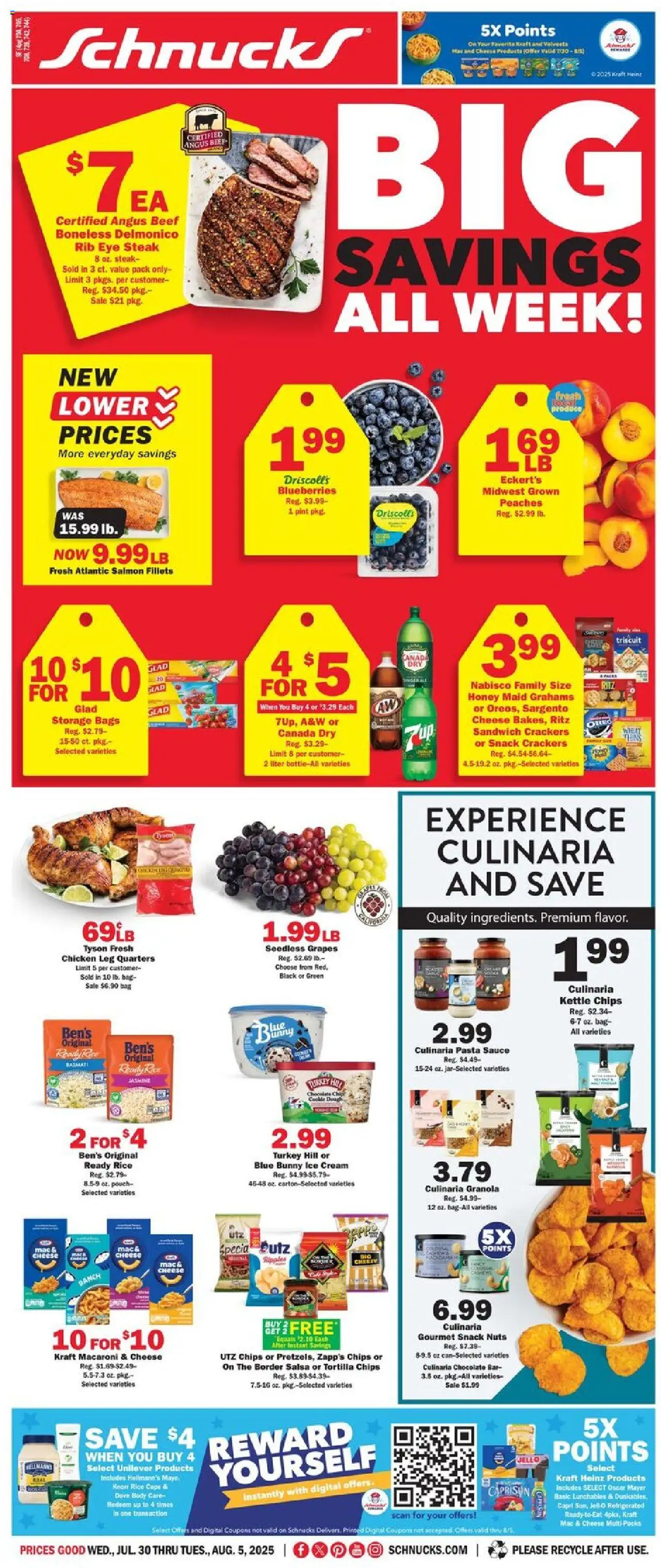Schnucks Weekly Print Ad - IN - valid from 30.07.2025 | Page: 1 | Products: Rice, Chips, Ice cream, Sauce