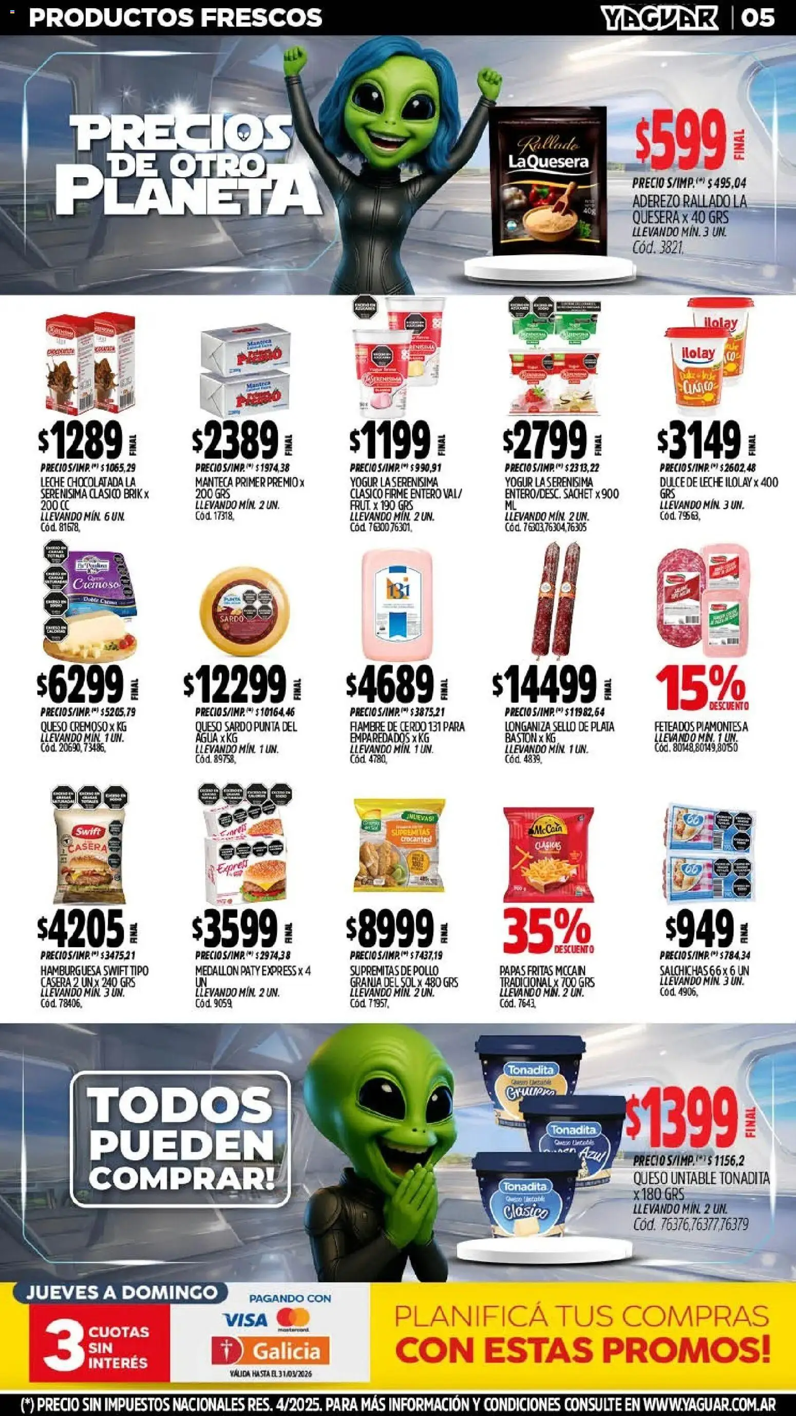 Yaguar catálogo │ válido desde el 09.03.2026 | Página: 4 | Productos: Dulce de leche, Leche, Yogur, Cerdo