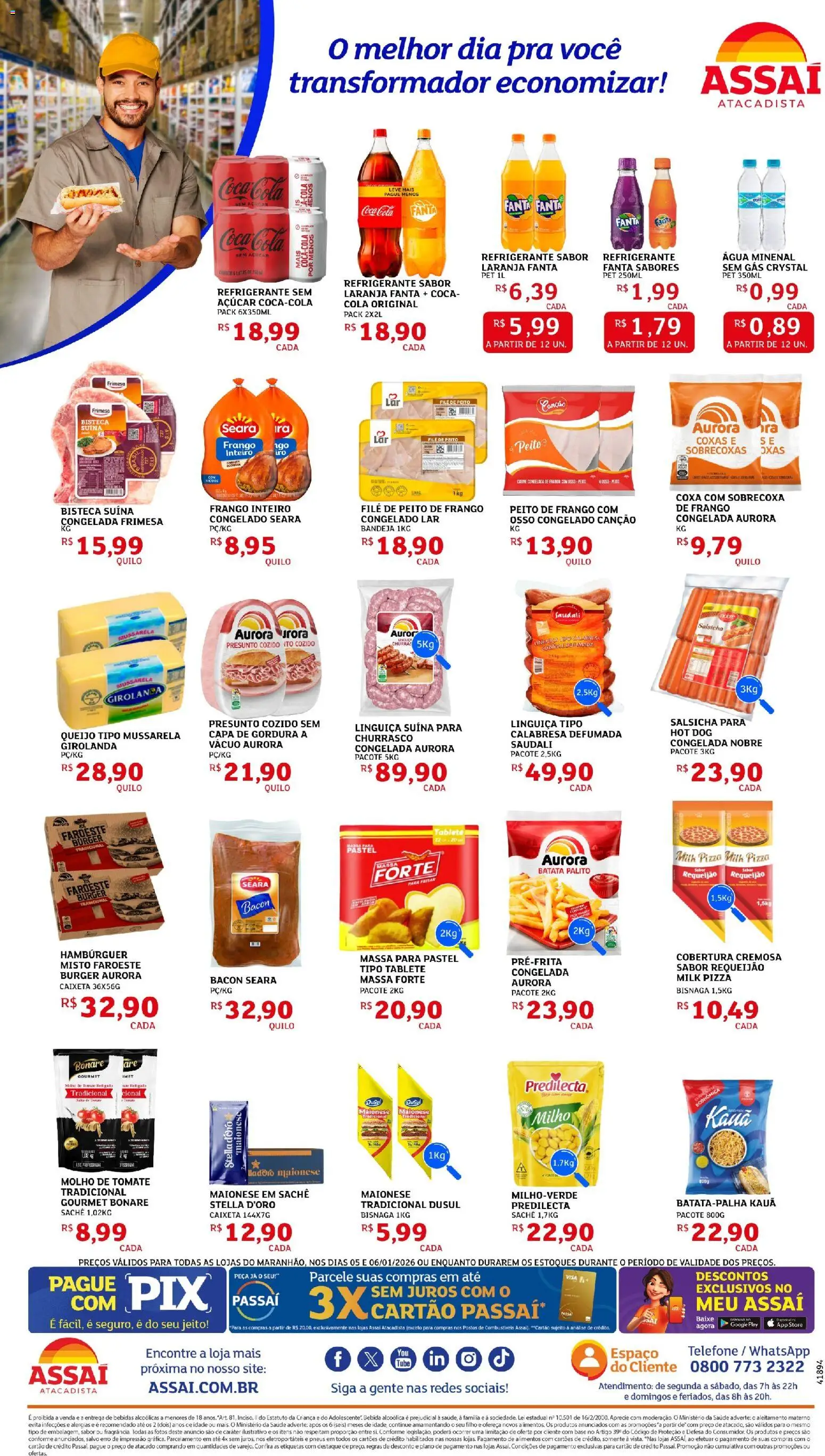 Assaí Atacadista Folheto - válido de 05.01.2026 | Página: 2 | Produtos: Salsicha, Massa, Hambúrguer, Frango