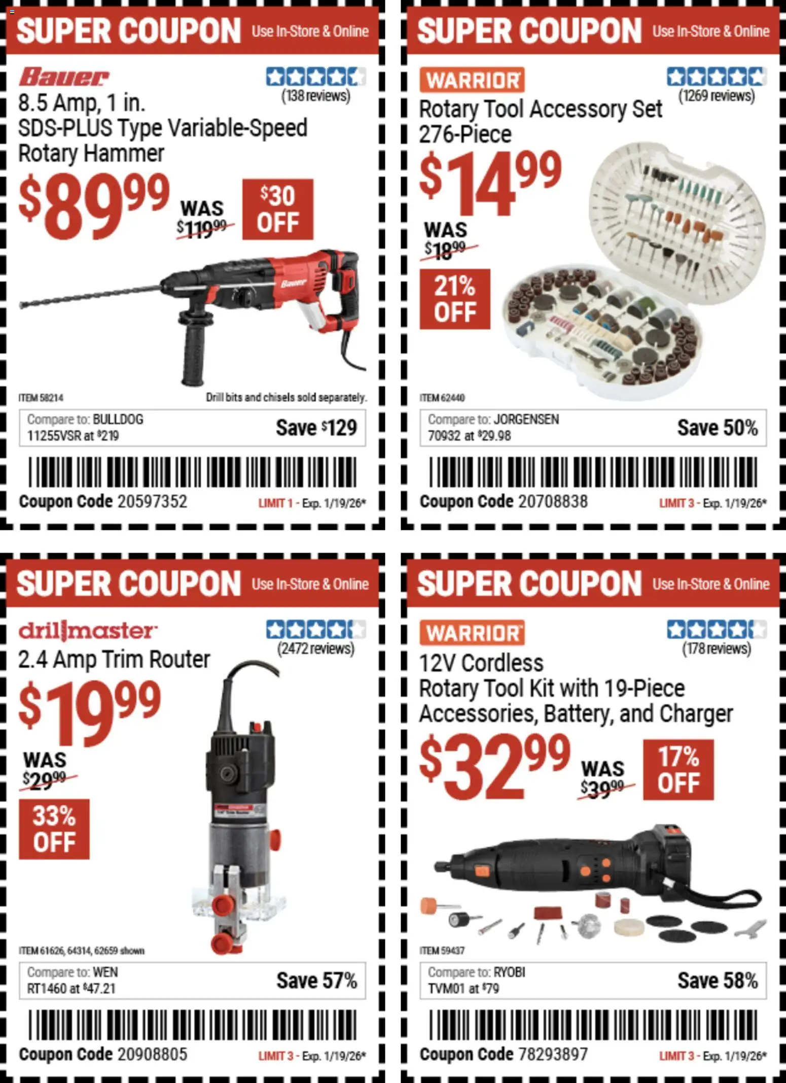 Harbor Freight Weekly Ad - valid from 29.12.2025 | Page: 9 | Products: Trim, Rotary Tool, Hammer, Charger