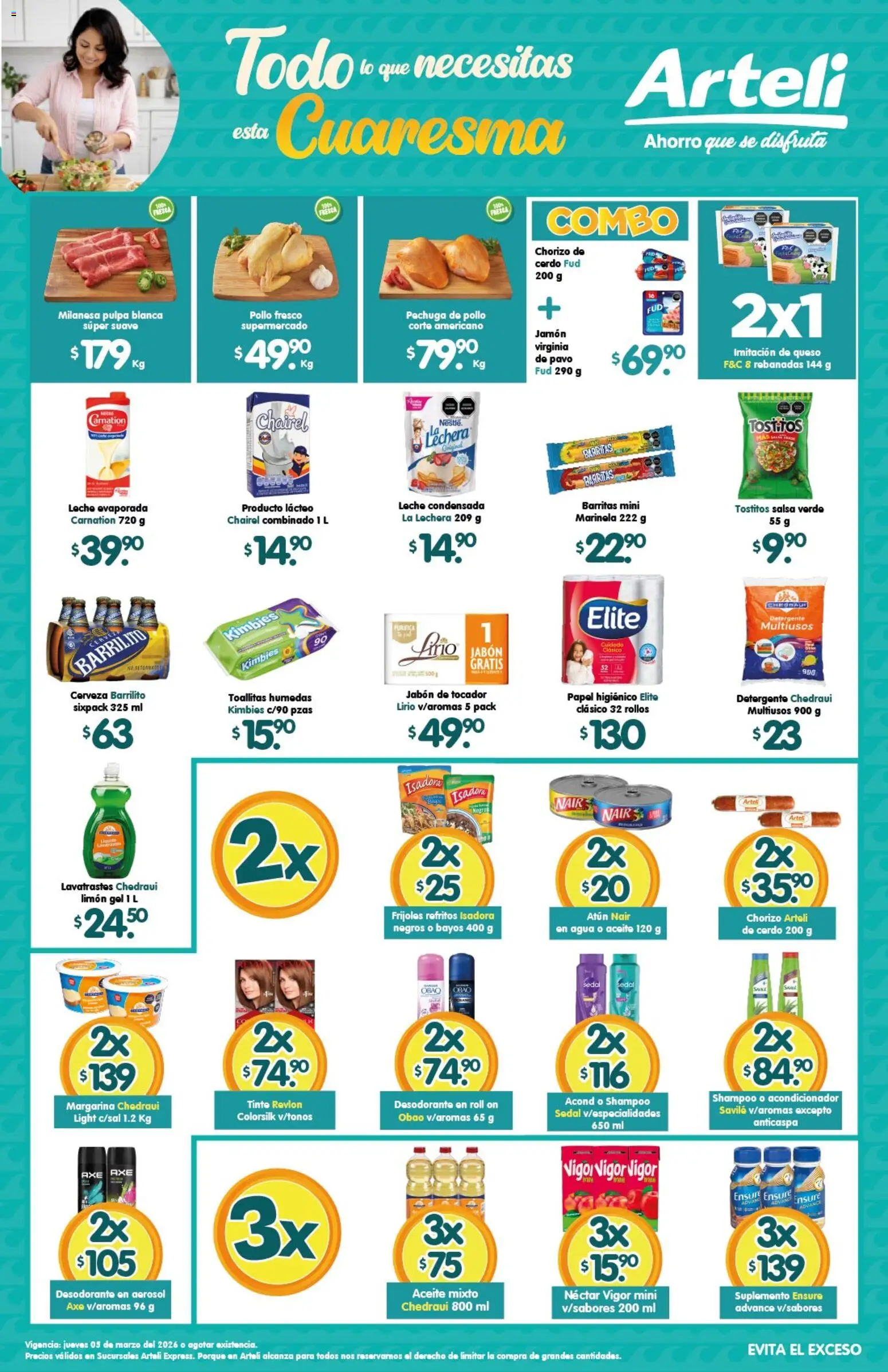 Nuevas ofertas de Arteli válidas en toda la República Mexicana desde el 05.03.2026. ¡Encuentra las mejores ofertas en Arteli folleto Express! | Página: 1 | Productos: Aceite, Margarina, Papel higiénico, Jabón