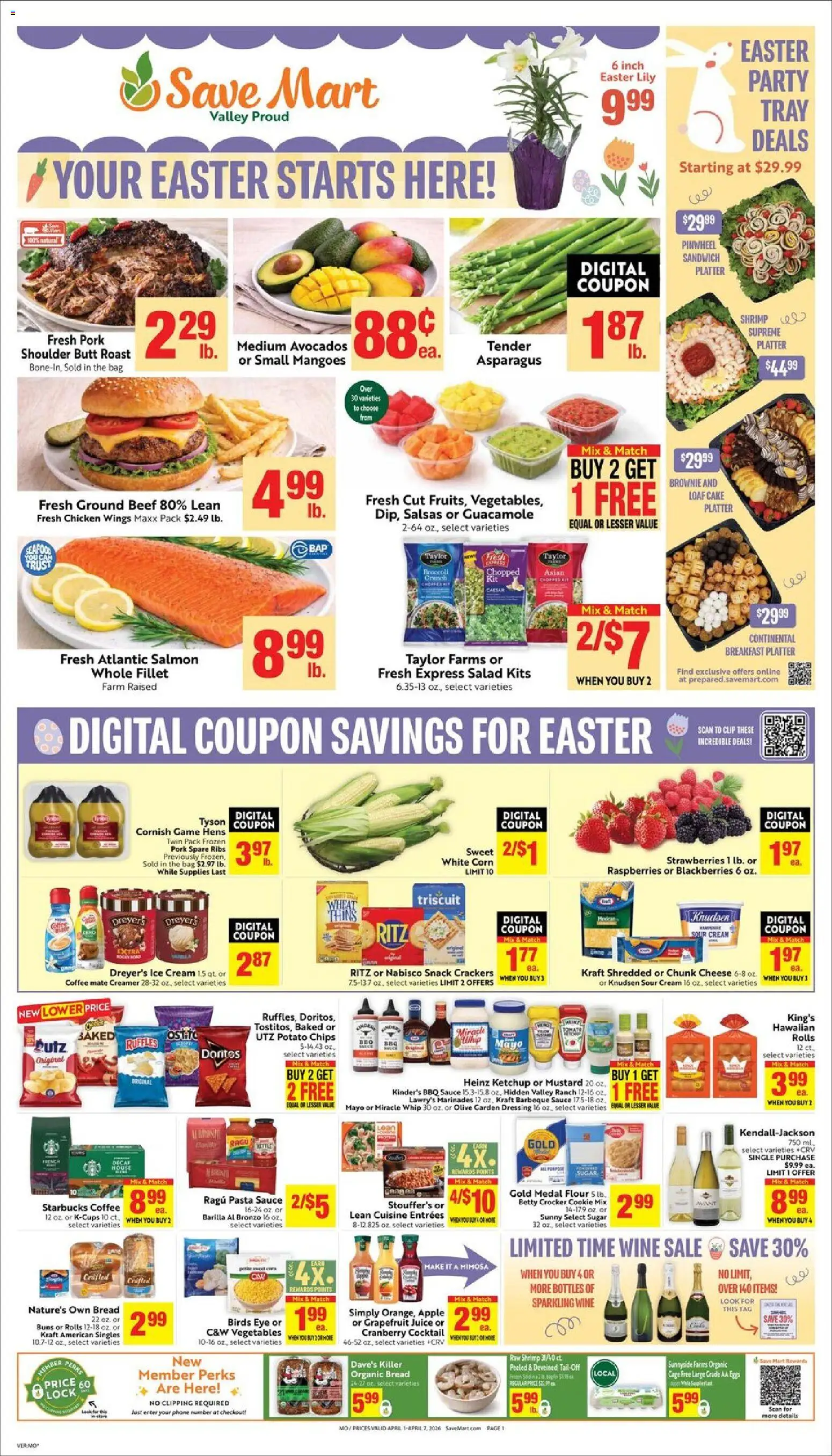 Save Mart Weekly - CA - valid from 01.04.2026 | Page: 1 | Products: Pork, Salad, Phone, Game