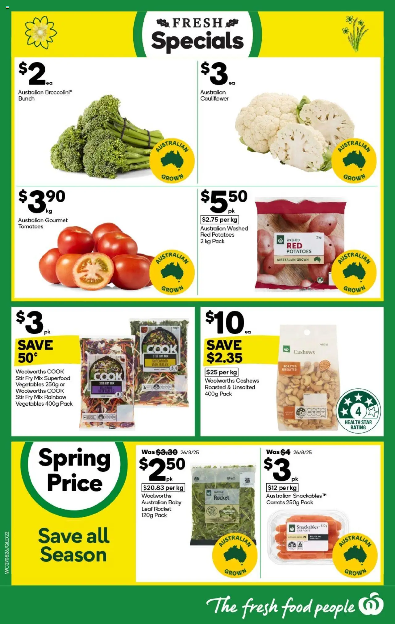 Woolworths catalogue - valid from 27.08.2025 | Page: 22 | Products: Tomatoes, Carrots, Rocket, Cauliflower