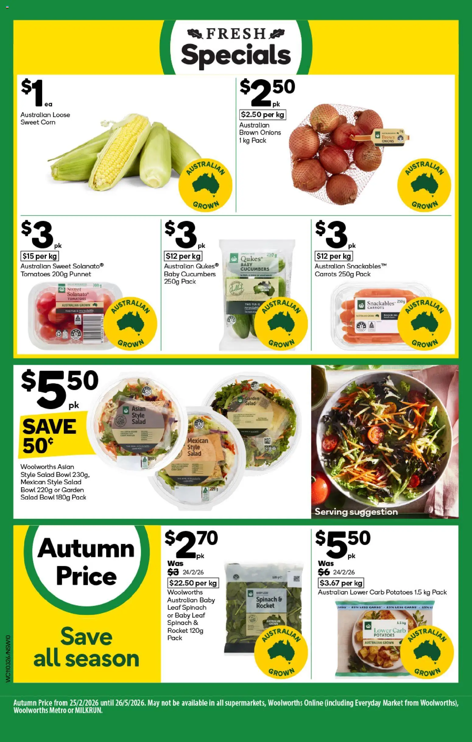 Woolworths catalogue - valid from 11.03.2026 | Page: 10 | Products: Cucumbers, Rocket, Potatoes, Onions