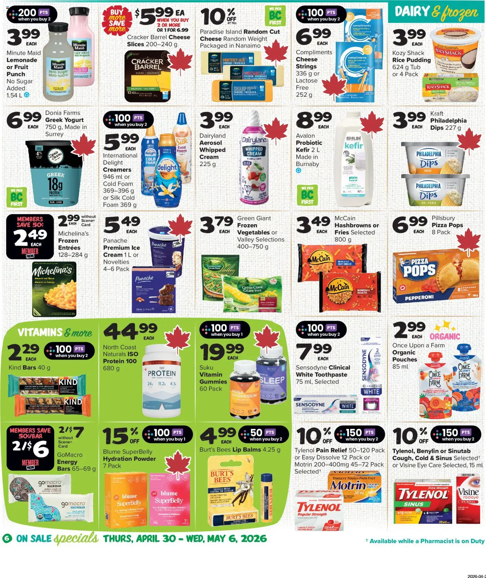 Thrifty Foods flyer valid from 30.04.2026 | Page: 7 | Products: Rice, Cheese, Yogurt, Pizza