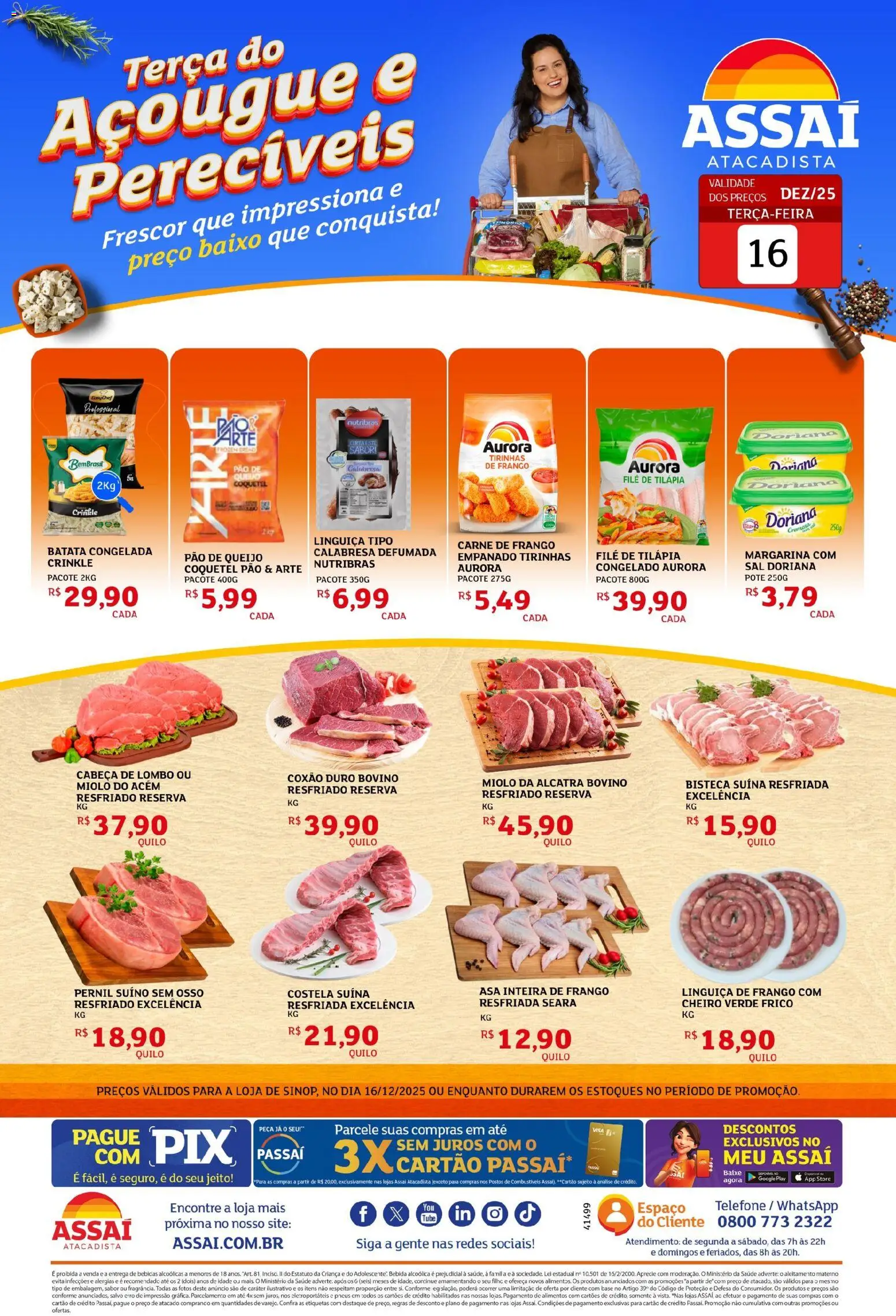 Assaí Atacadista Folheto - válido de 16.12.2025 | Página: 1 | Produtos: Batata, Filé de tilápia, Margarina, Pão de queijo