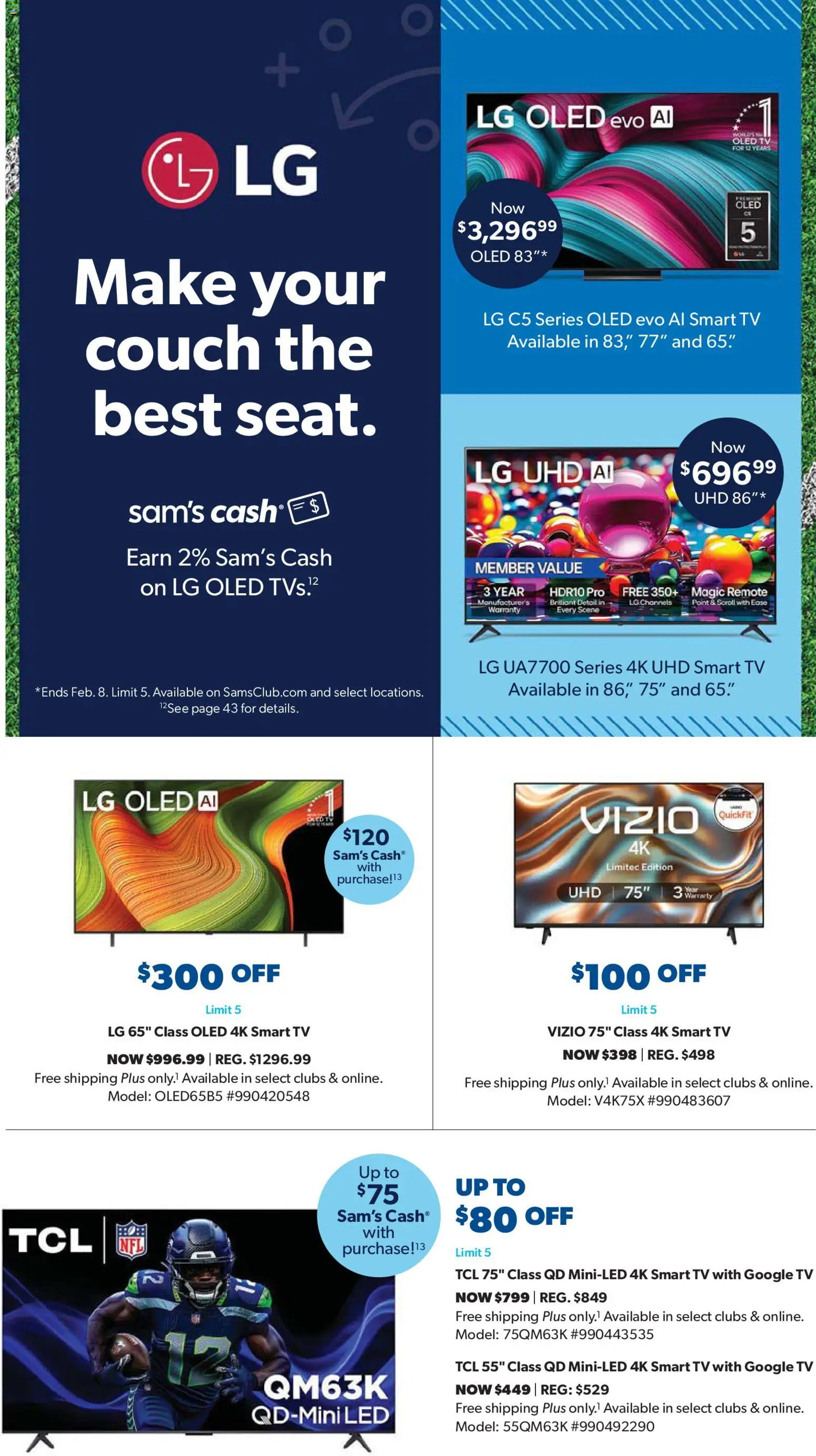 Sam's Club Instant Savings Book February - valid from 28.01.2026 | Page: 7 | Products: Couch, Tv