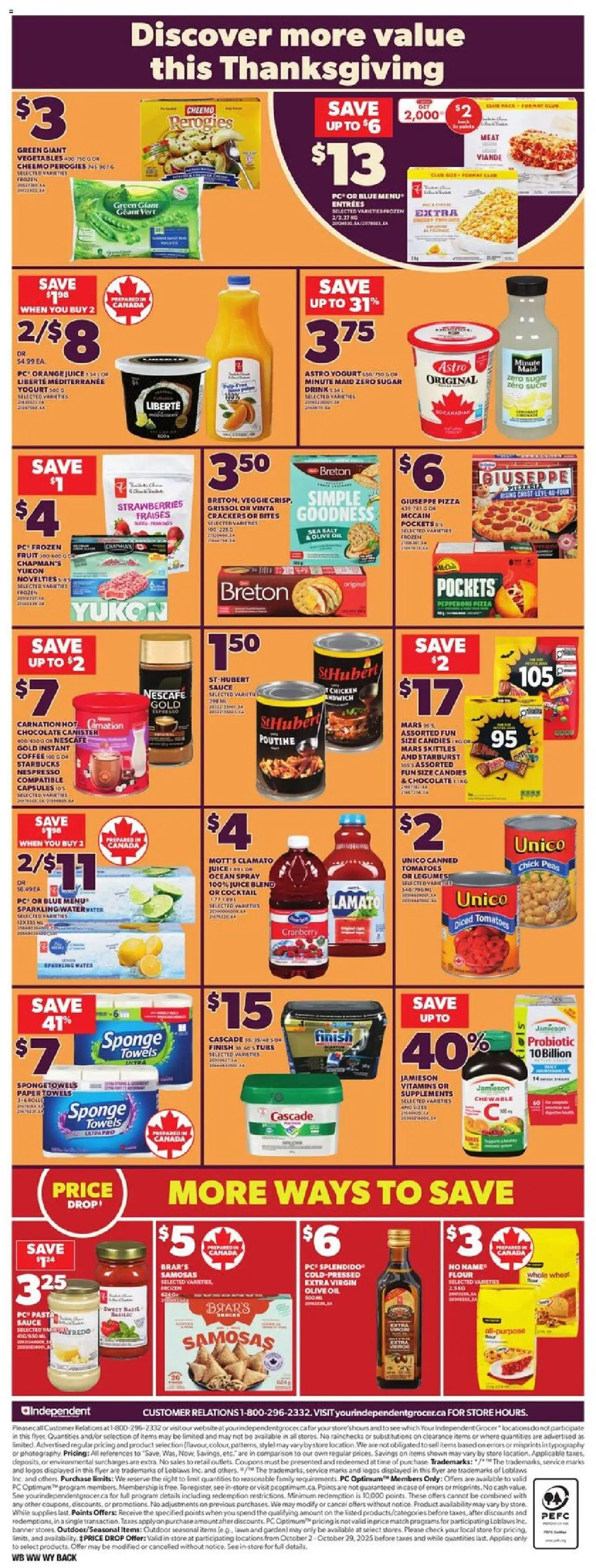 Independent Grocer flyer valid from 09.10.2025 | Page: 4 | Products: Sponge, Chocolate, Juice, Tomatoes