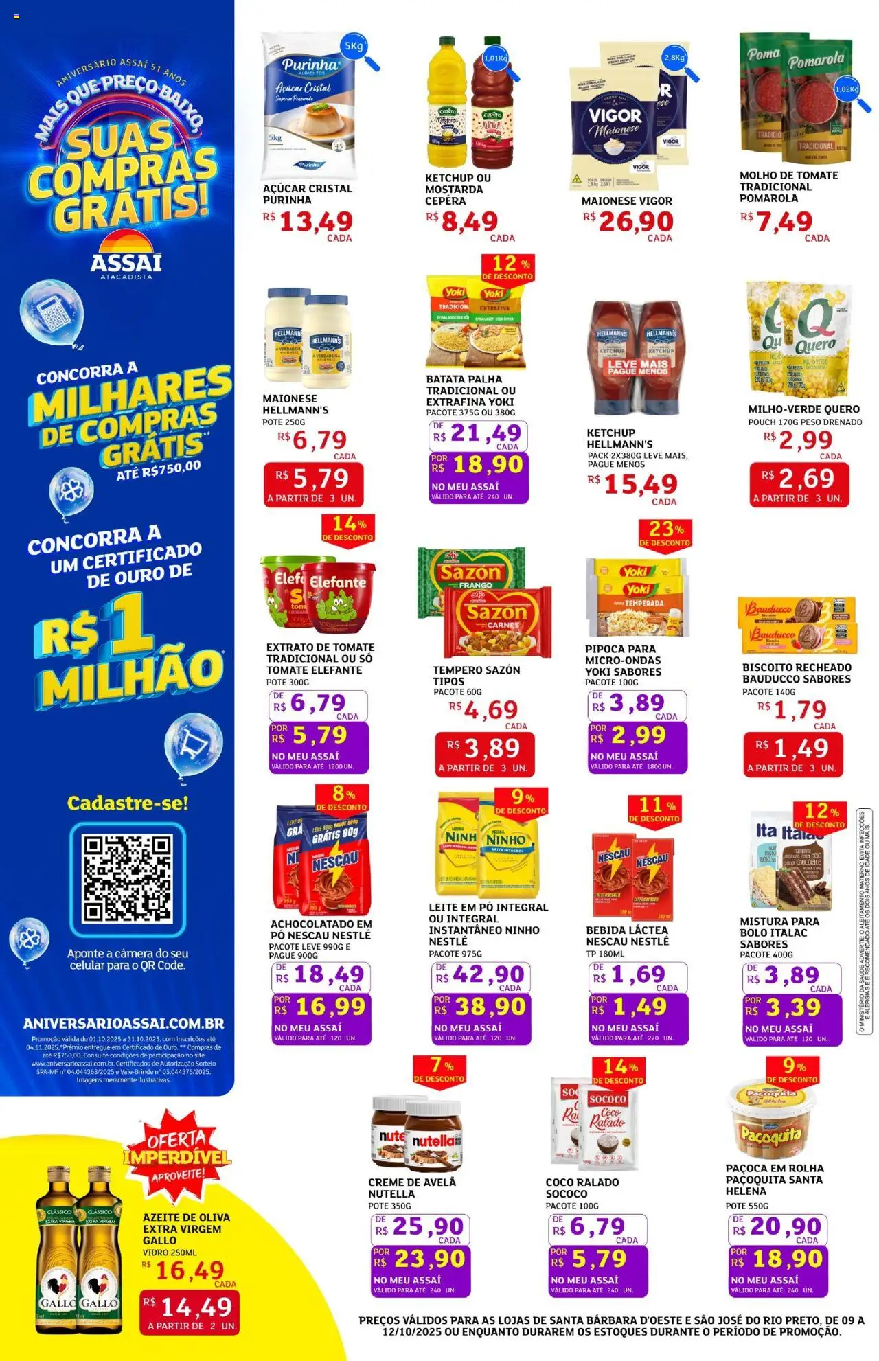 Assaí Atacadista Folheto - válido de 09.10.2025 | Página: 2 | Produtos: Maionese vigor, Leite, Batata palha, Leite em pó