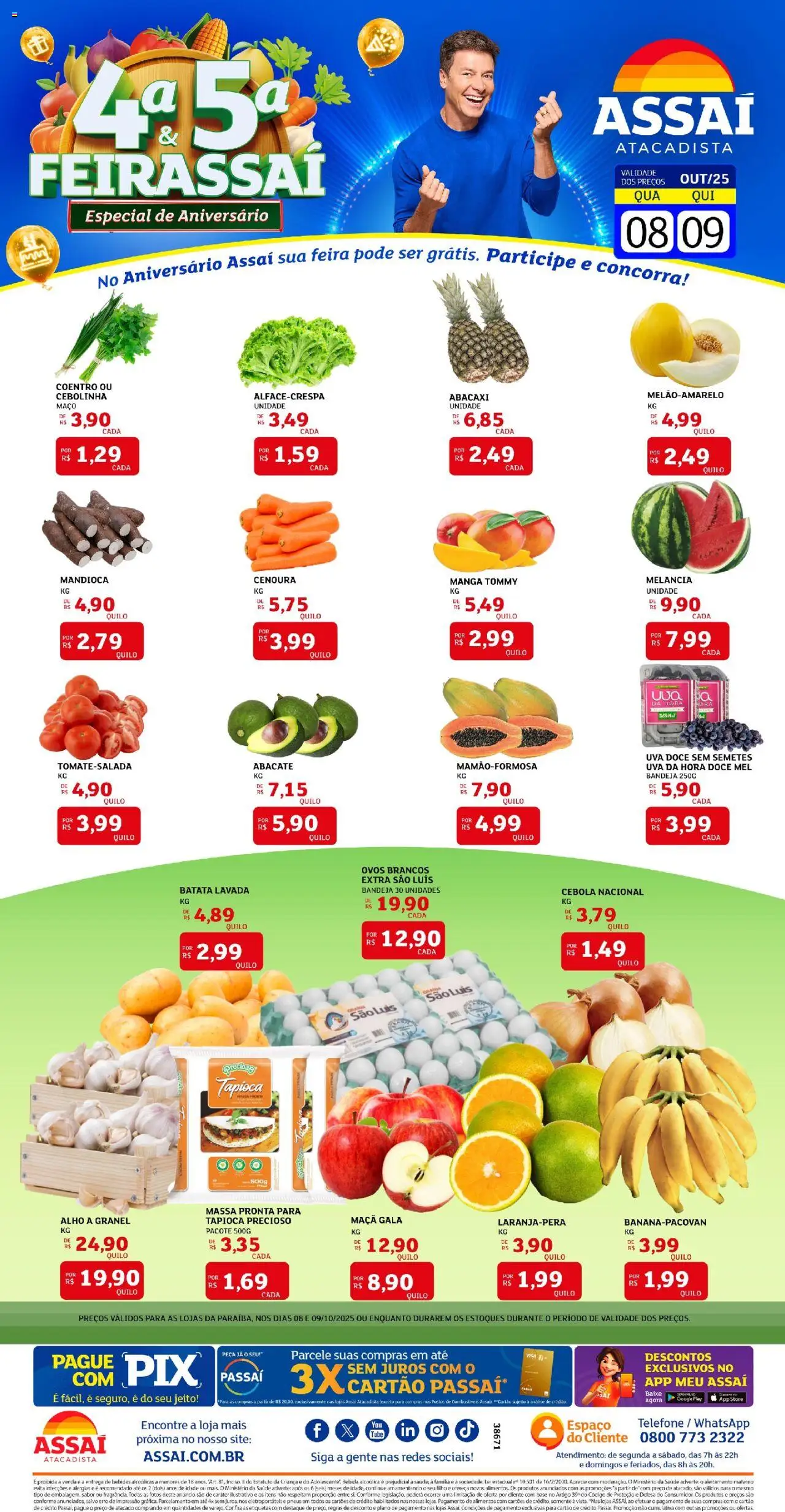 Assaí Atacadista Folheto - válido de 08.10.2025 | Página: 1 | Produtos: Cebola, Ovos, Mel, Telefone