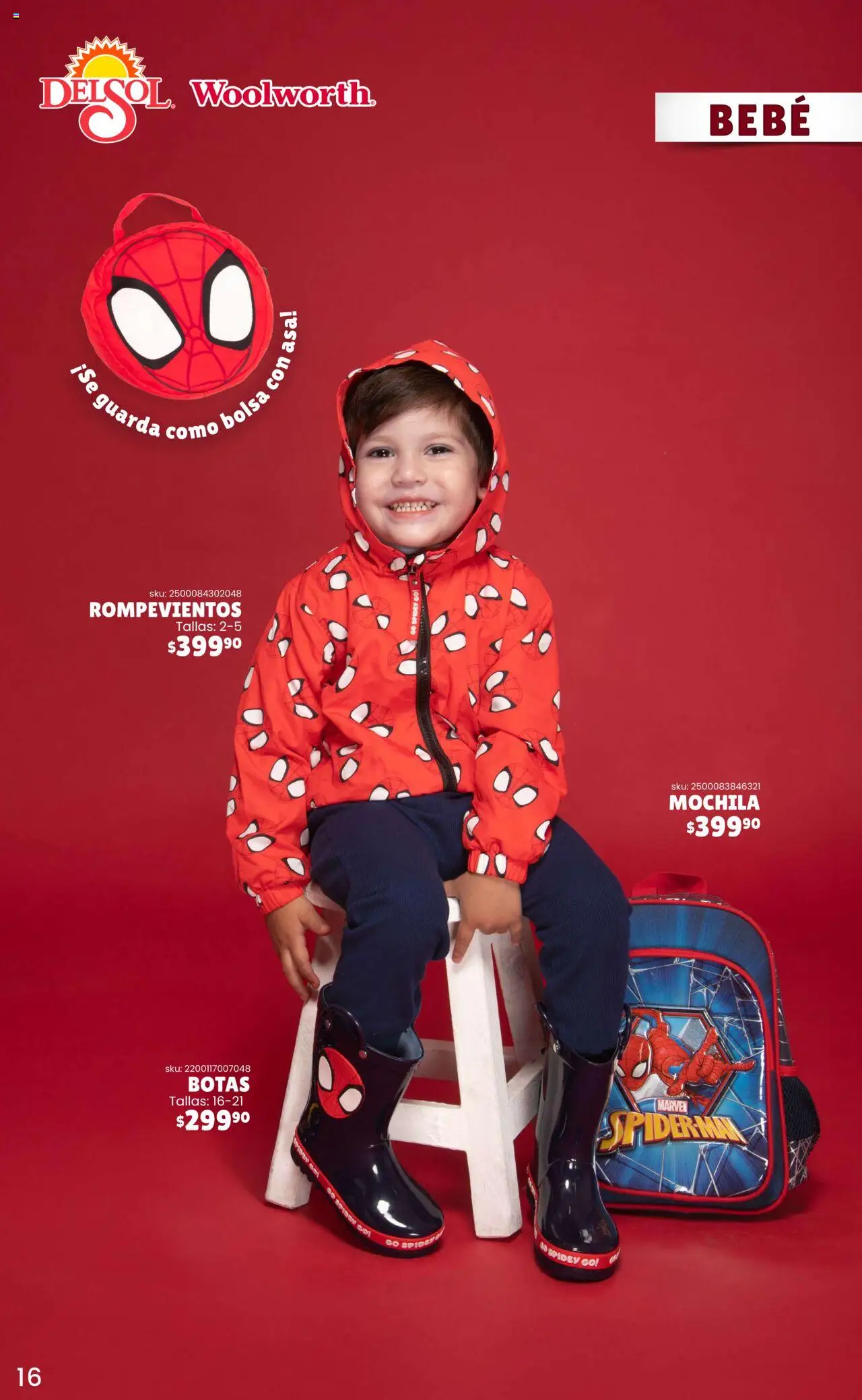 Nuevas ofertas de Del Sol y Woolworth válidas en toda la República Mexicana desde el 25.09.2025. ¡Encuentra las mejores ofertas en Del Sol y Woolworth - Catálogo Rompevientos Disney! | Página: 16 | Productos: Botas, Bolsa, Mochila
