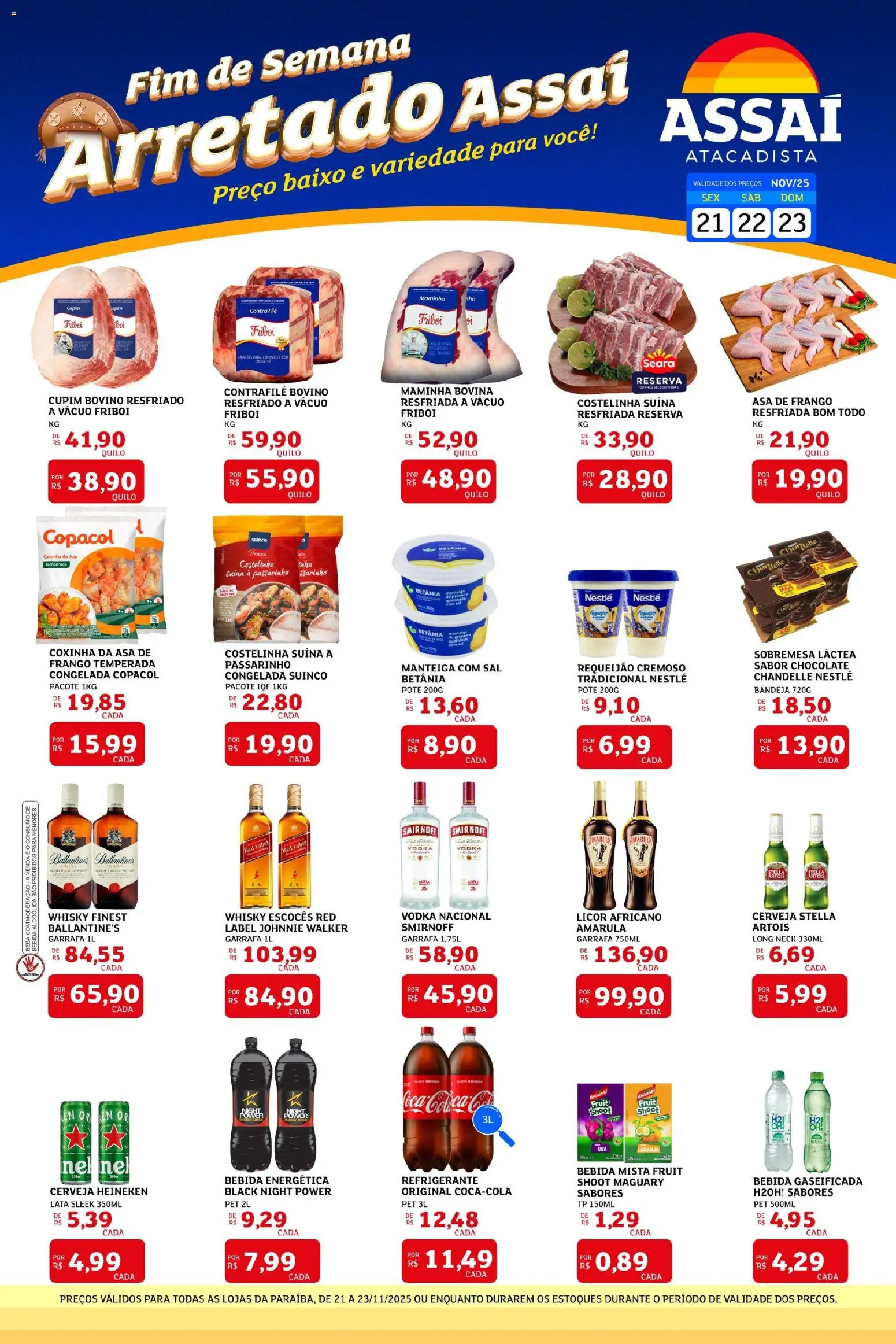 Assaí Atacadista Folheto - válido de 21.11.2025 | Página: 1 | Produtos: Whisky, Contra filé, Manteiga, Heineken
