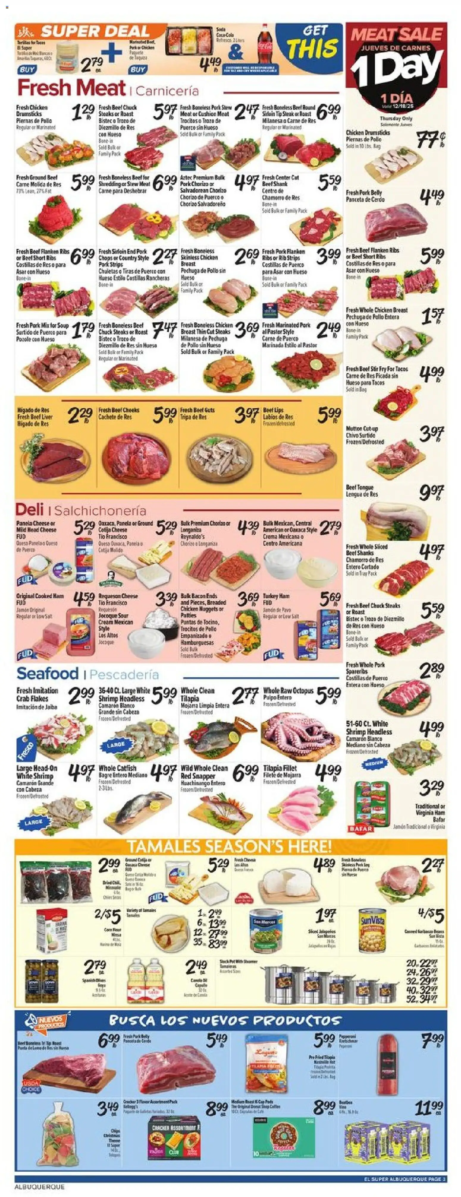 El Super Weekly Ad - NM - valid from 17.12.2025 | Page: 3 | Products: Pork, Cushion, Salt, Seafood