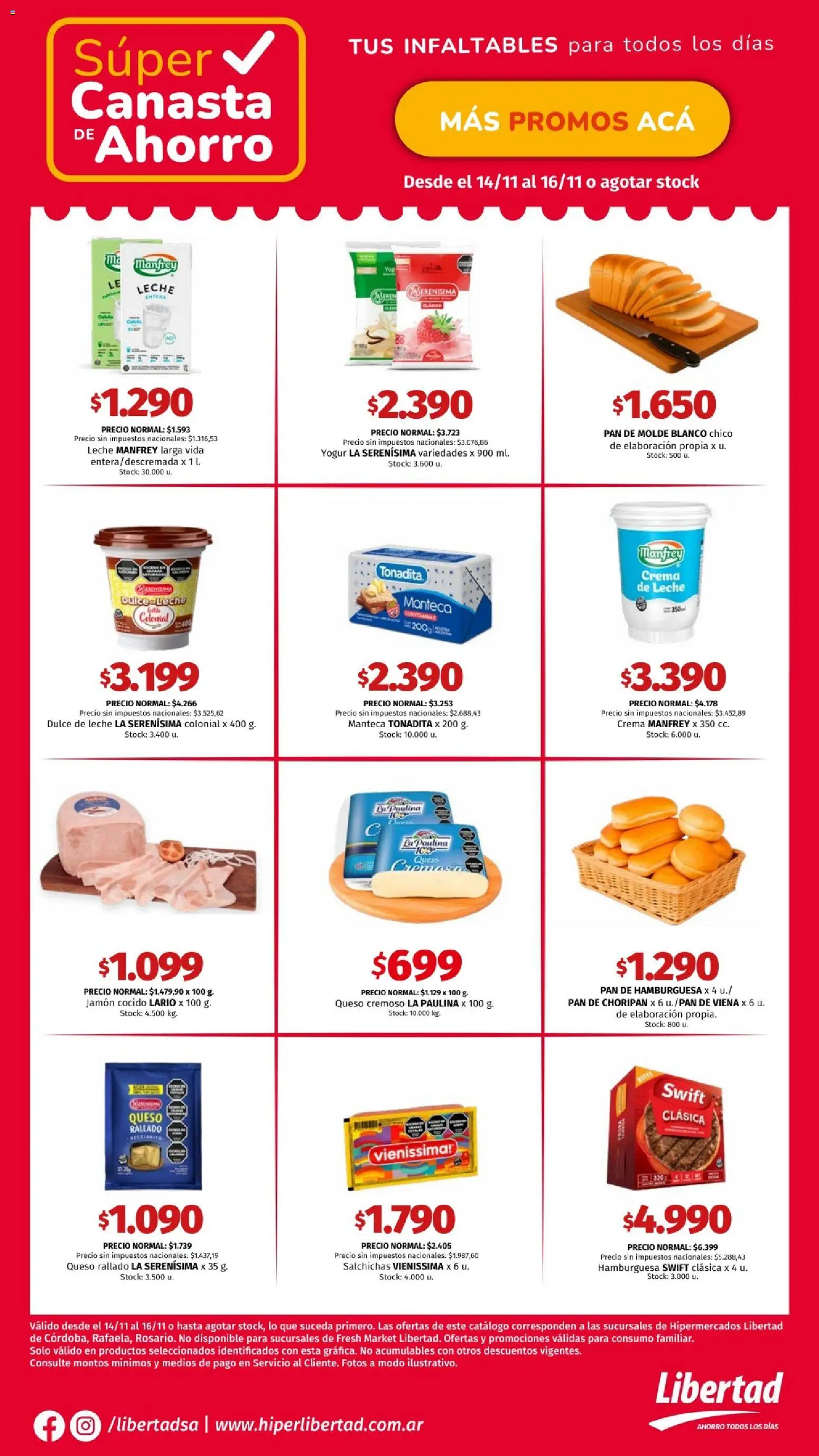 Hipermercado Libertad catálogo │ válido desde el 14.11.2025 | Página: 1 | Productos: Crema de leche, Dulce de leche, Yogur, Canasta