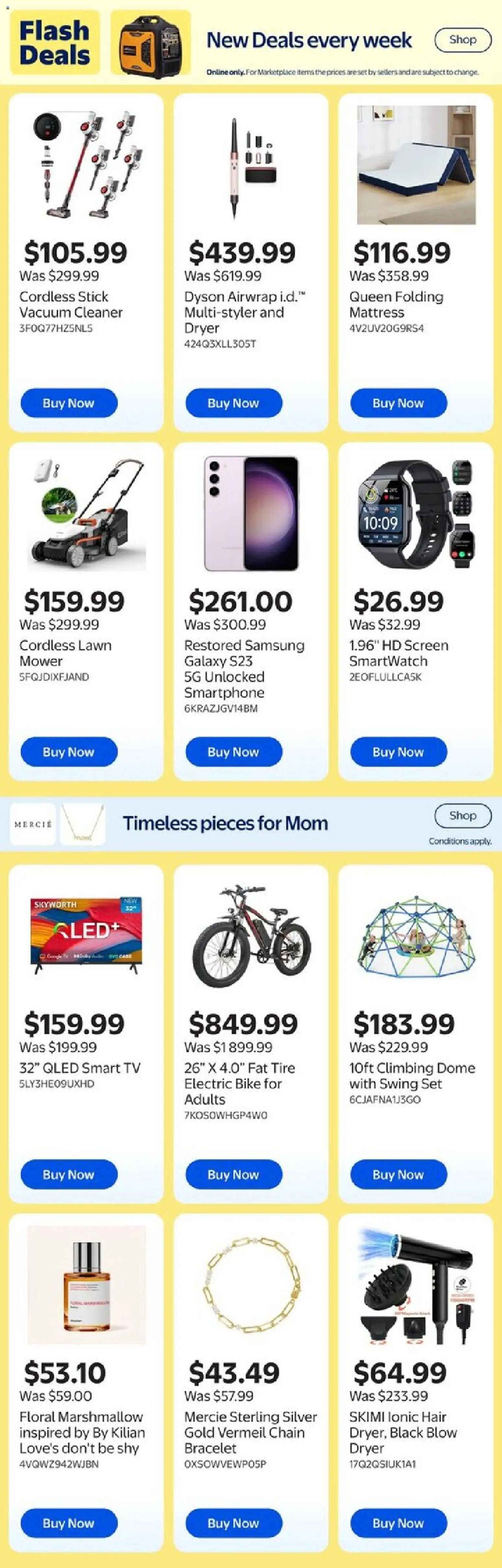 Walmart flyer valid from 30.04.2026 | Page: 15 | Products: Smartphone, Dryer, Mower, Smartwatch