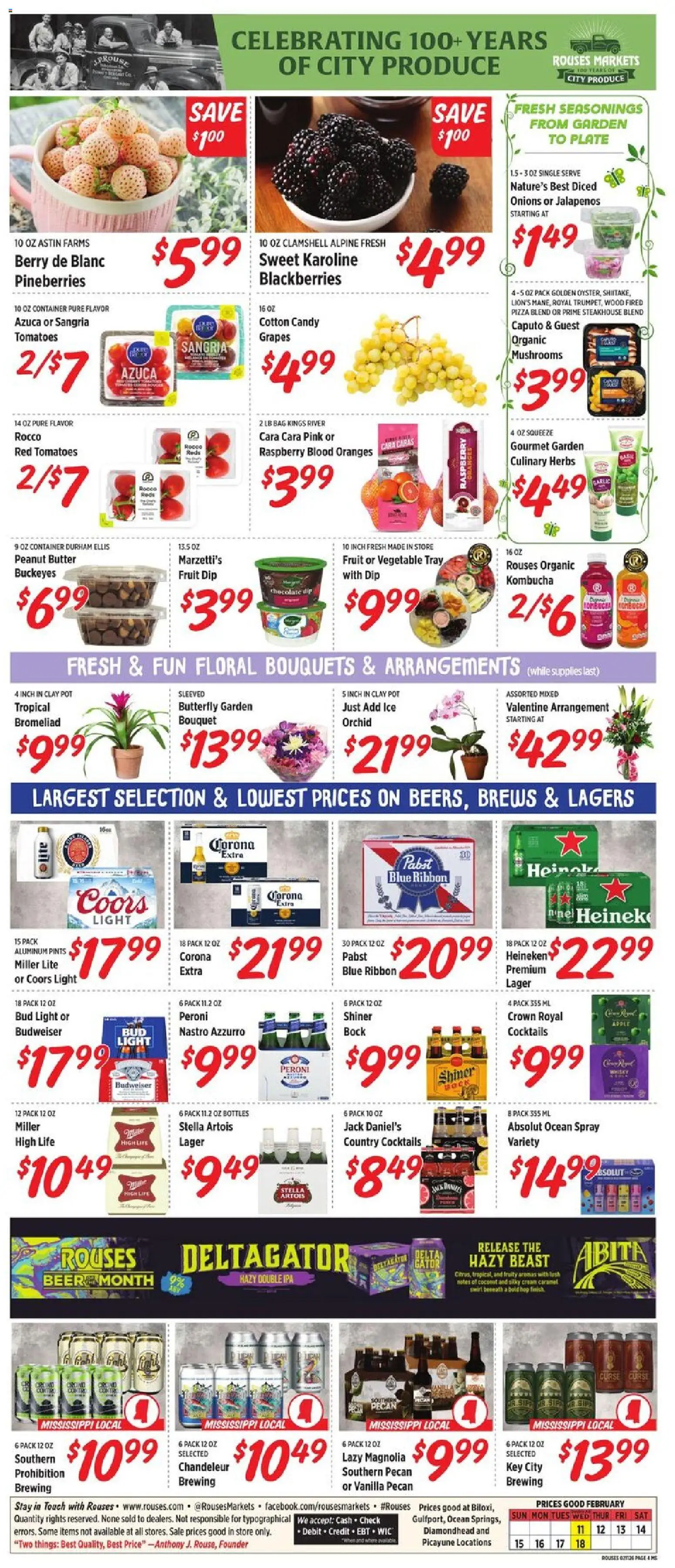 Rouses Weekly Ad - MS - valid from 11.02.2026 | Page: 8 | Products: Butter, Chocolate, Tomatoes, Grapes