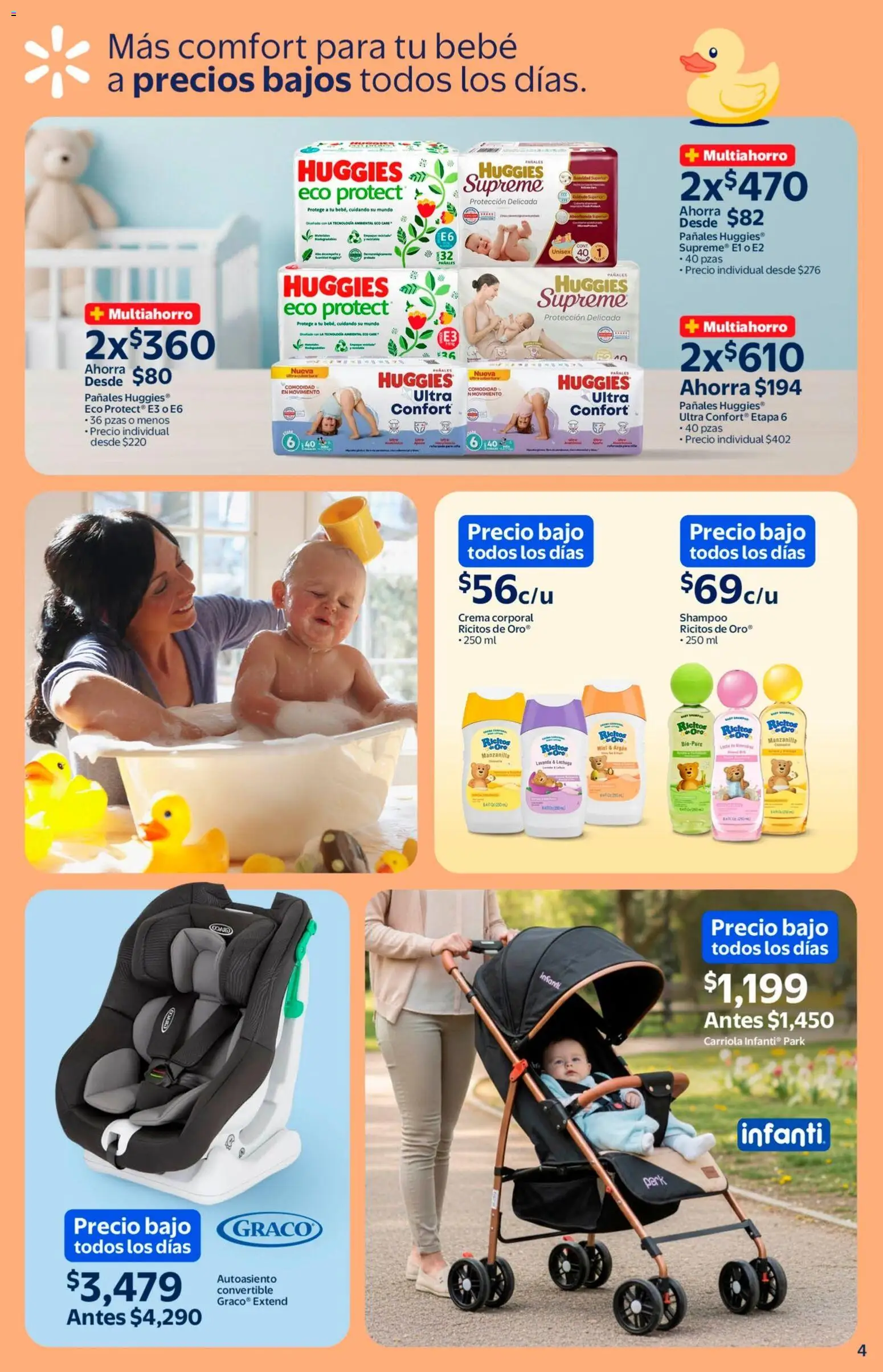 Nuevas ofertas de Walmart válidas en toda la República Mexicana desde el 01.01.2026. ¡Encuentra las mejores ofertas en Walmart folleto Precios bajos ! | Página: 4 | Productos: Carriola, Lechuga, Pañales, Crema corporal