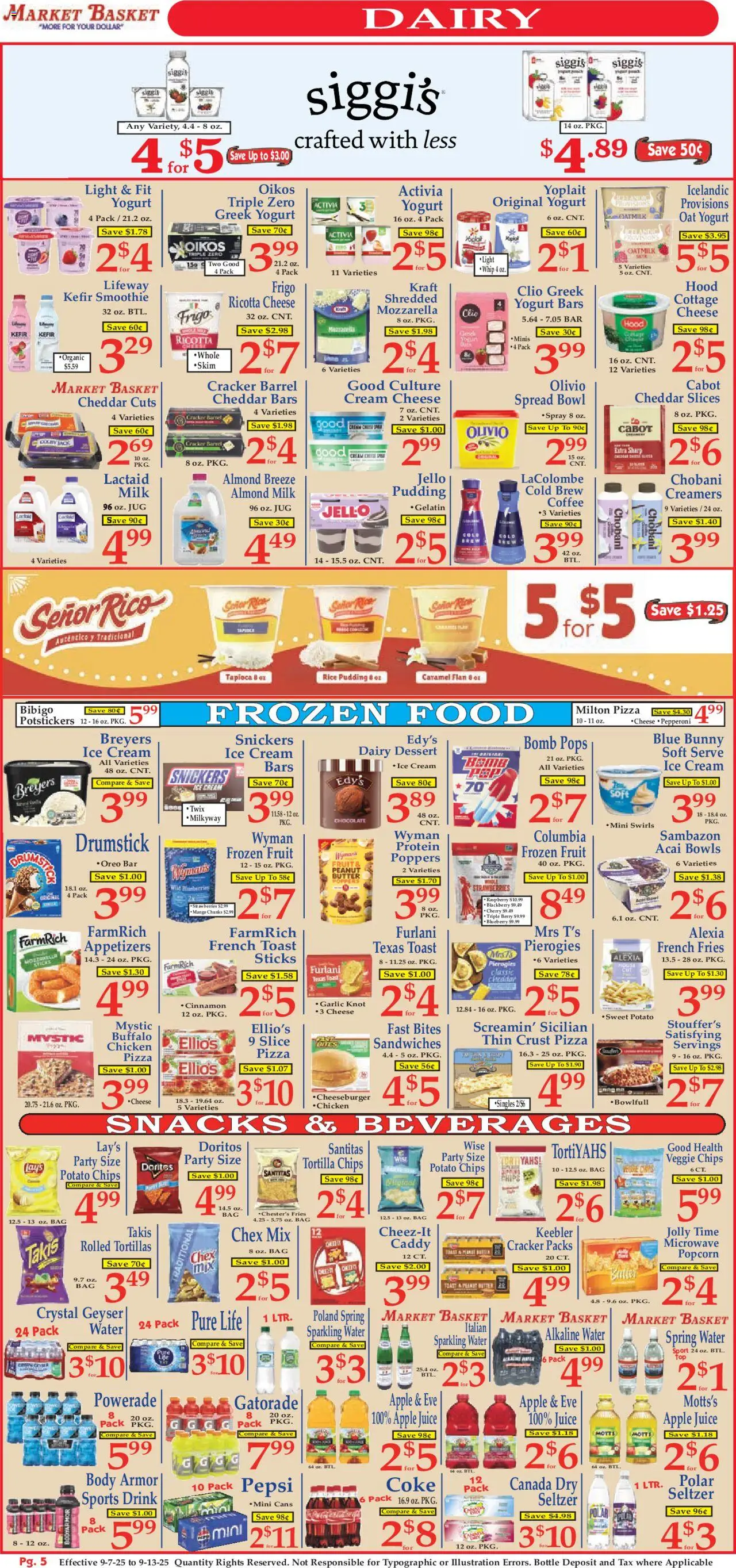 Market Basket Ad - valid from 07.09.2025 | Page: 5 | Products: Strawberries, Cream, Water, Bag
