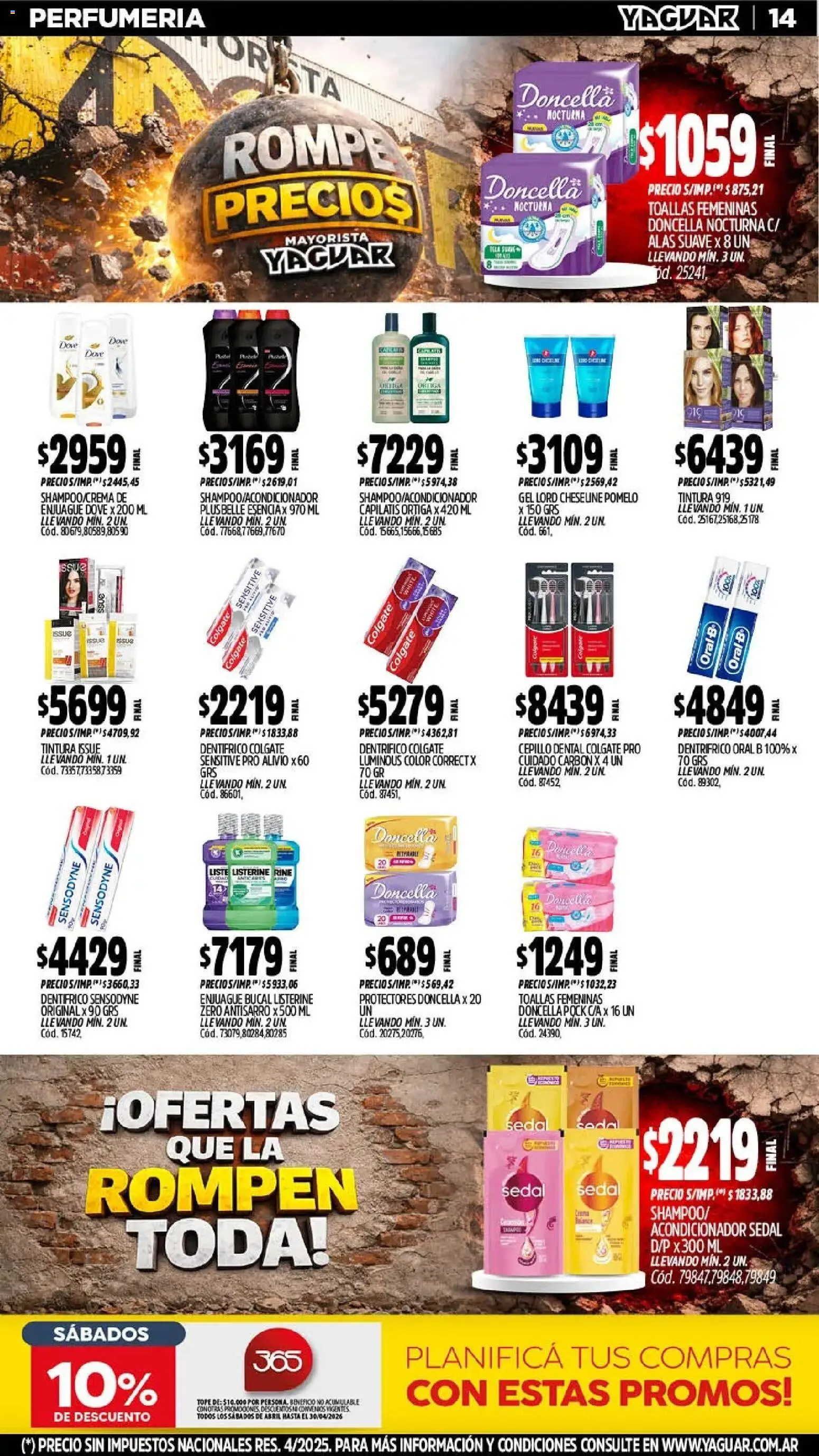 Yaguar - Oferta Semanal Mar del Plata │ válido desde el 06.04.2026 | Página: 14 | Productos: Toallas, Cepillo, Acondicionador, Pomelo