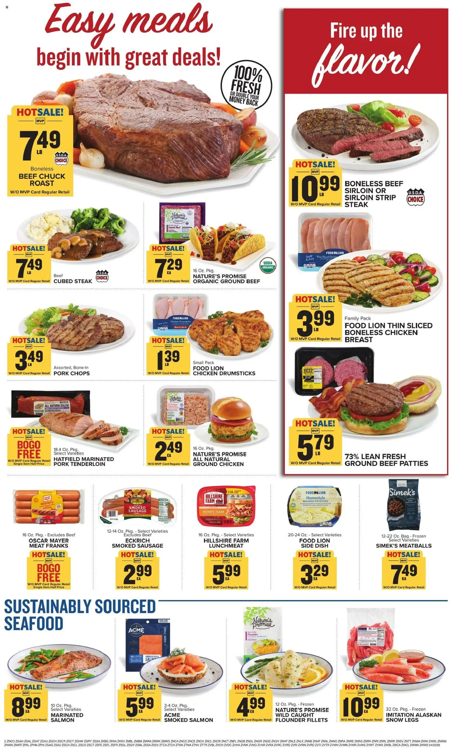 Food Lion Weekly Ad - valid from 22.04.2026 | Page: 4 | Products: Potatoes, Seafood, Sausage, Bag