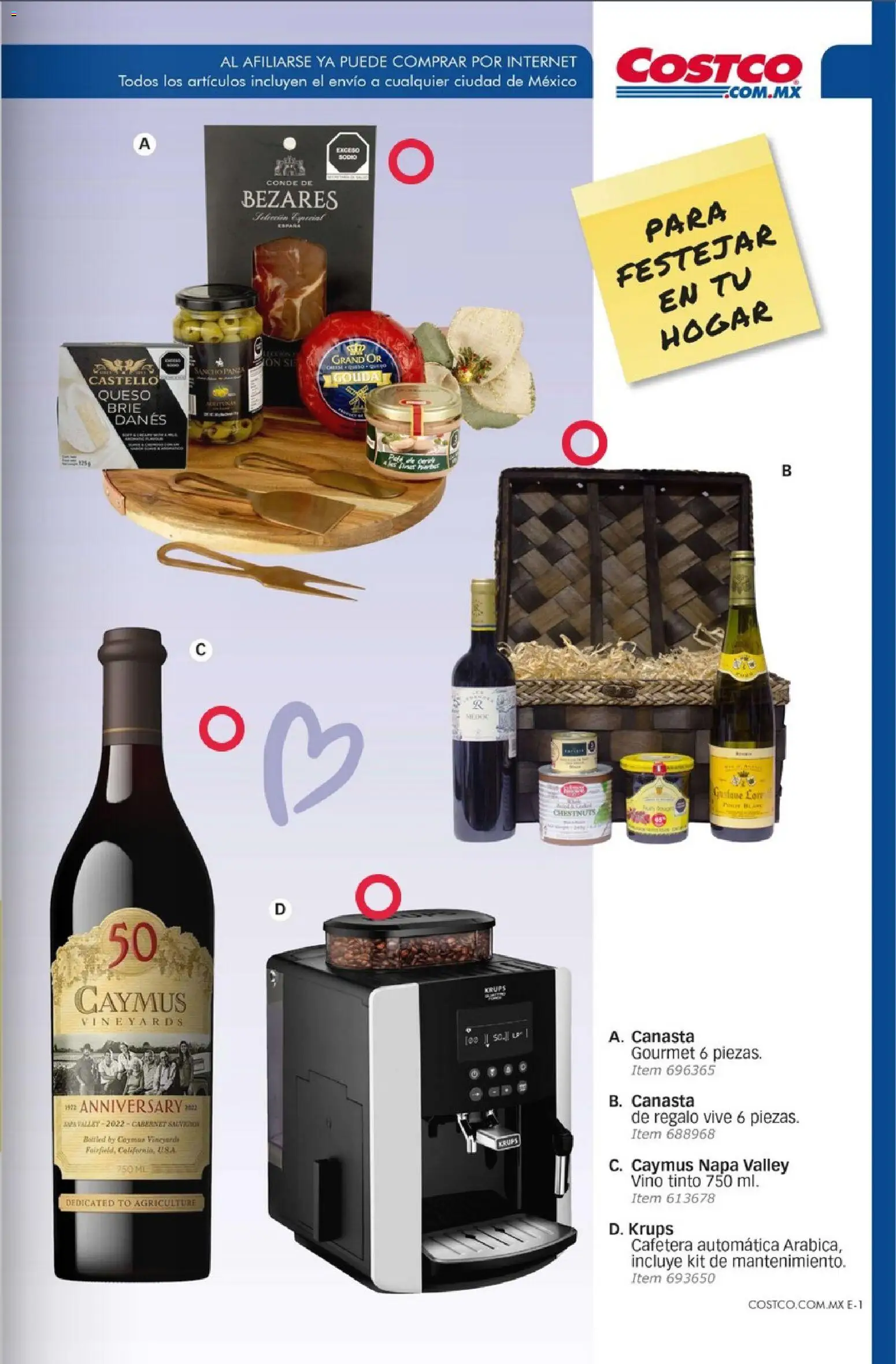 Nuevas ofertas de Costco válidas en toda la República Mexicana desde el 01.11.2025. ¡Encuentra las mejores ofertas en Costco Revista Noviembre! | Página: 49 | Productos: Queso, Cafetera, Vino, Canasta