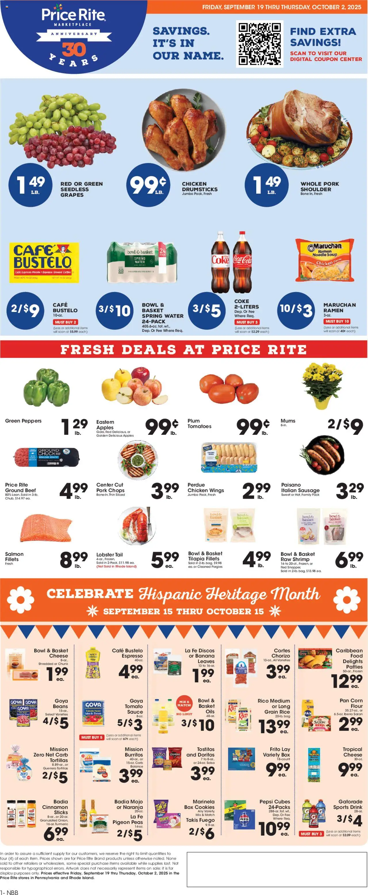 Price Rite Weekly Ad - valid from 19.09.2025 | Page: 1 | Products: Corn, Peppers, Basket, Pork