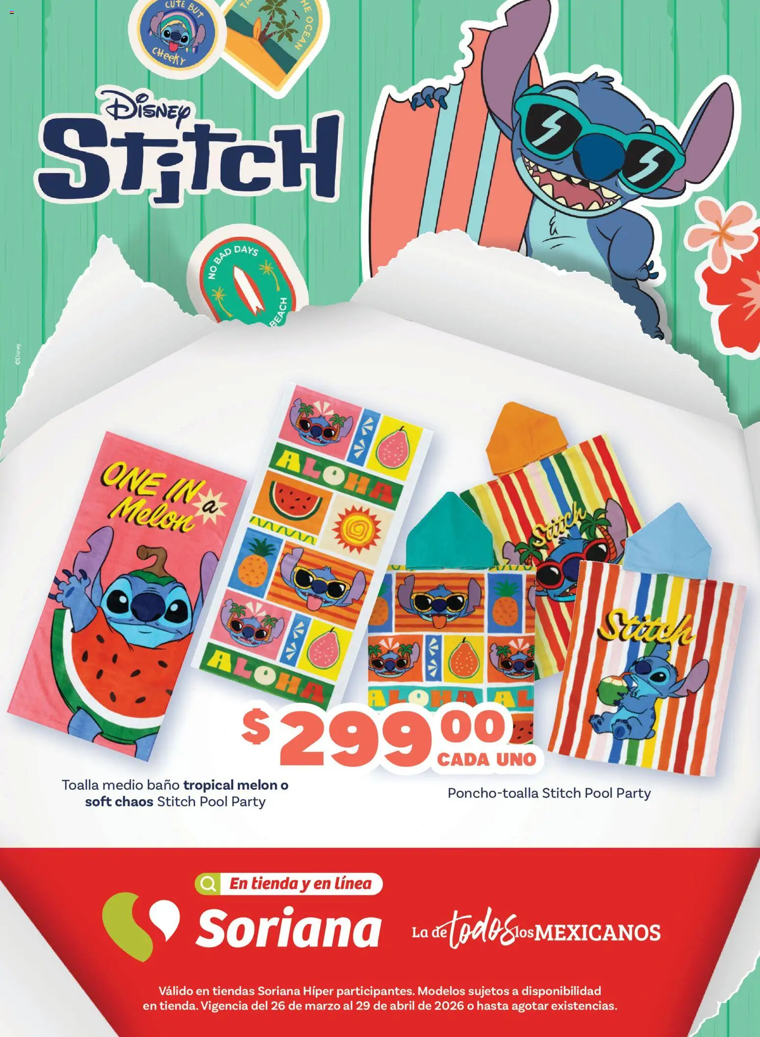 Nuevas ofertas de Soriana válidas en toda la República Mexicana desde el 26.03.2026. ¡Encuentra las mejores ofertas en Soriana Especial Stitch Híper! | Página: 12 | Productos: Melón, Toalla, Baño