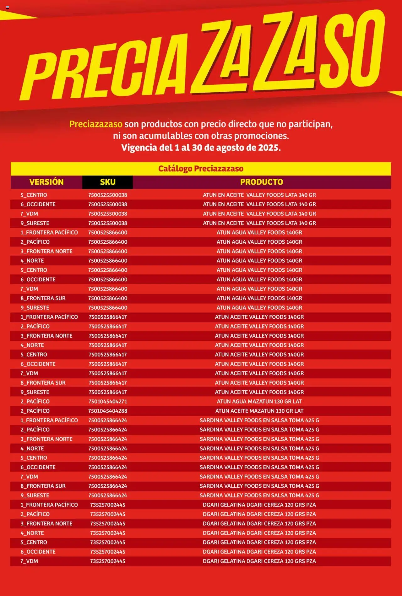 Nuevas ofertas de Soriana válidas en toda la República Mexicana desde el 01.08.2025. ¡Encuentra las mejores ofertas en Soriana - Catálogo Preciazazaso Mercado Nacional! | Página: 62 | Productos: Gelatina, Atún, Agua, Aceite