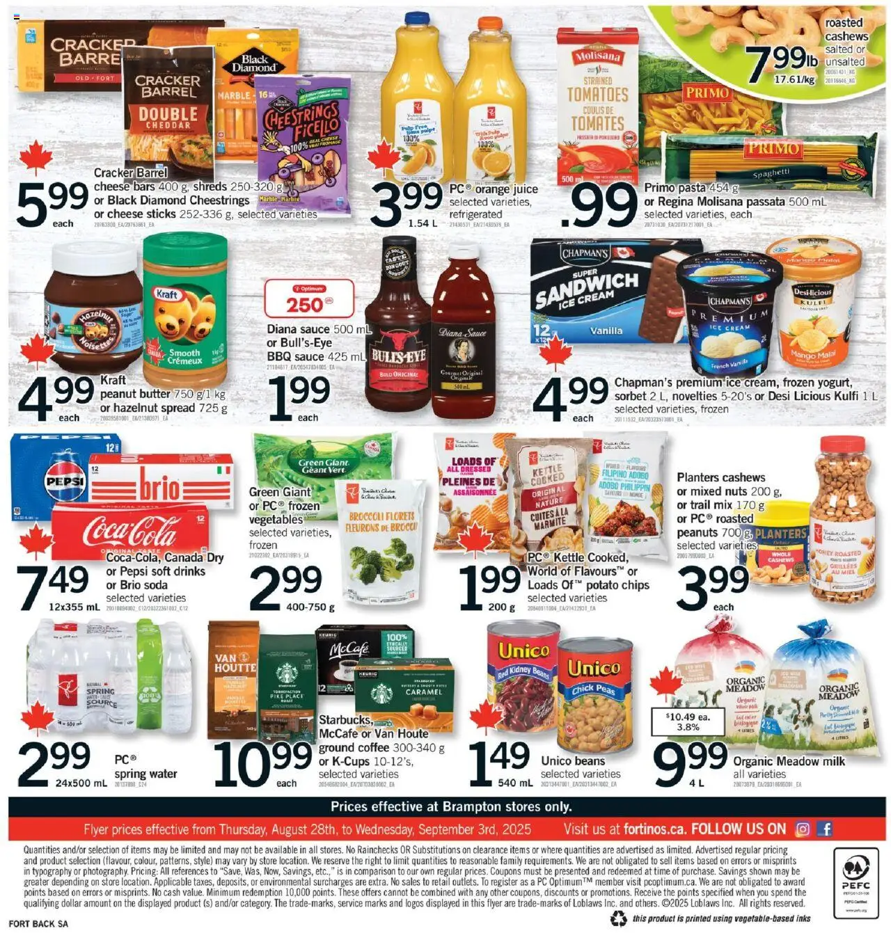 Fortinos flyer valid from 28.08.2025 | Page: 2 | Products: Pasta, Ice cream, Butter, Cheese