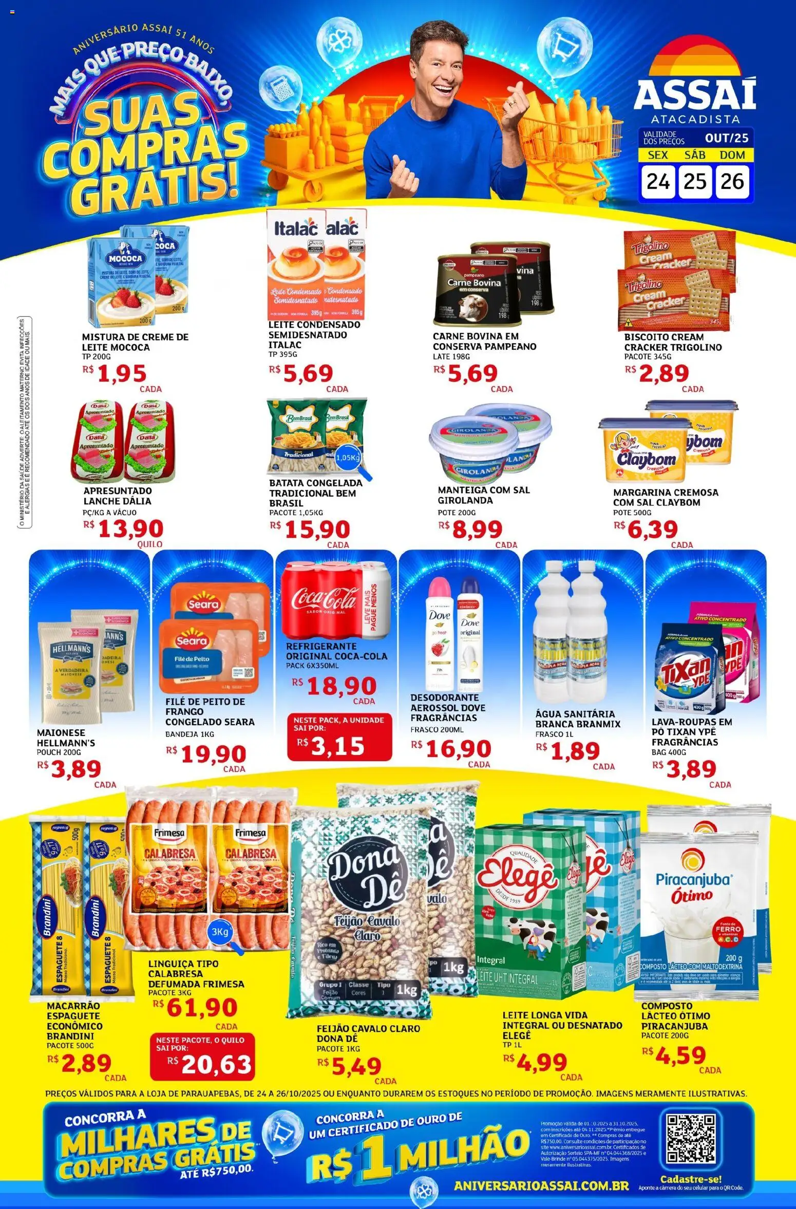 Assaí Atacadista Folheto - válido de 24.10.2025 | Página: 1 | Produtos: Feijão, Leite, Sal, Margarina