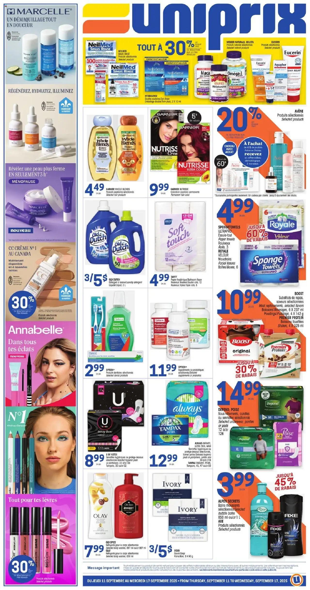 Uniprix flyer valid from 11.09.2025 | Page: 1 | Products: Sponge, Shampoo, Soap, Detergent