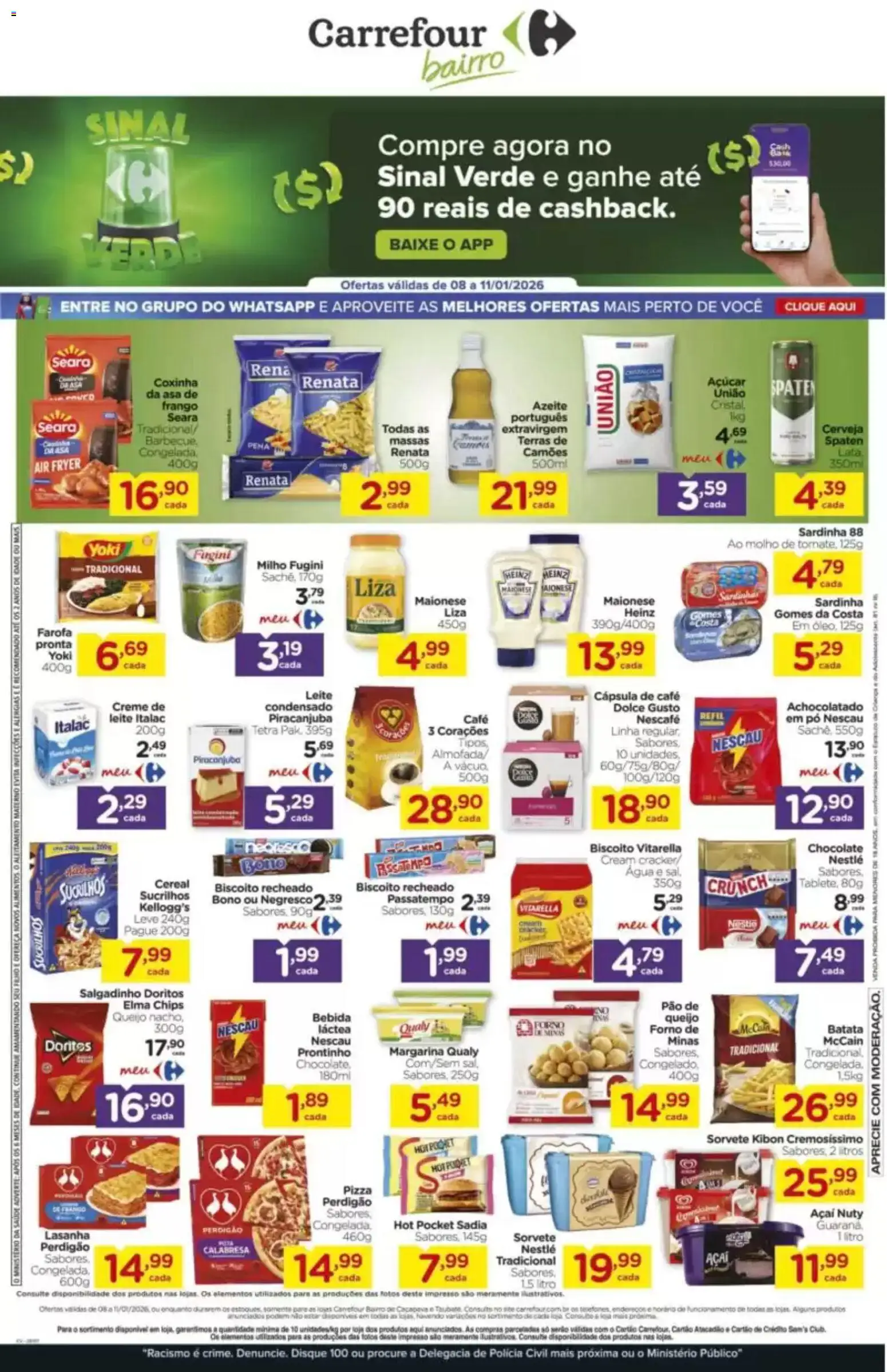 Carrefour Bairro Folheto - válido de 08.01.2026 | Página: 1 | Produtos: Pó, Nescau, Elma Chips, Cerveja