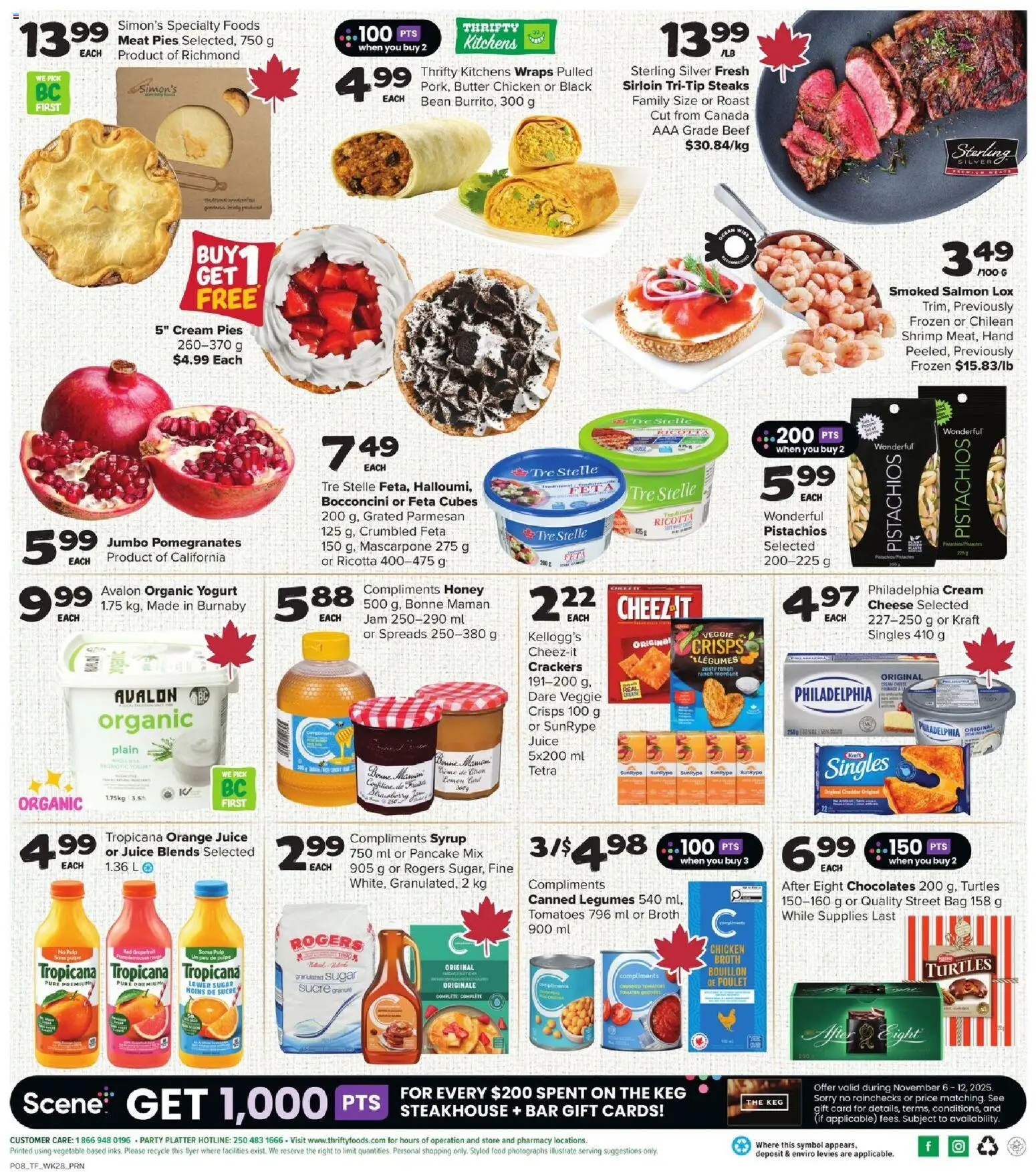 Thrifty Foods flyer valid from 06.11.2025 | Page: 6 | Products: Beef, Cream, Cheese, Chicken
