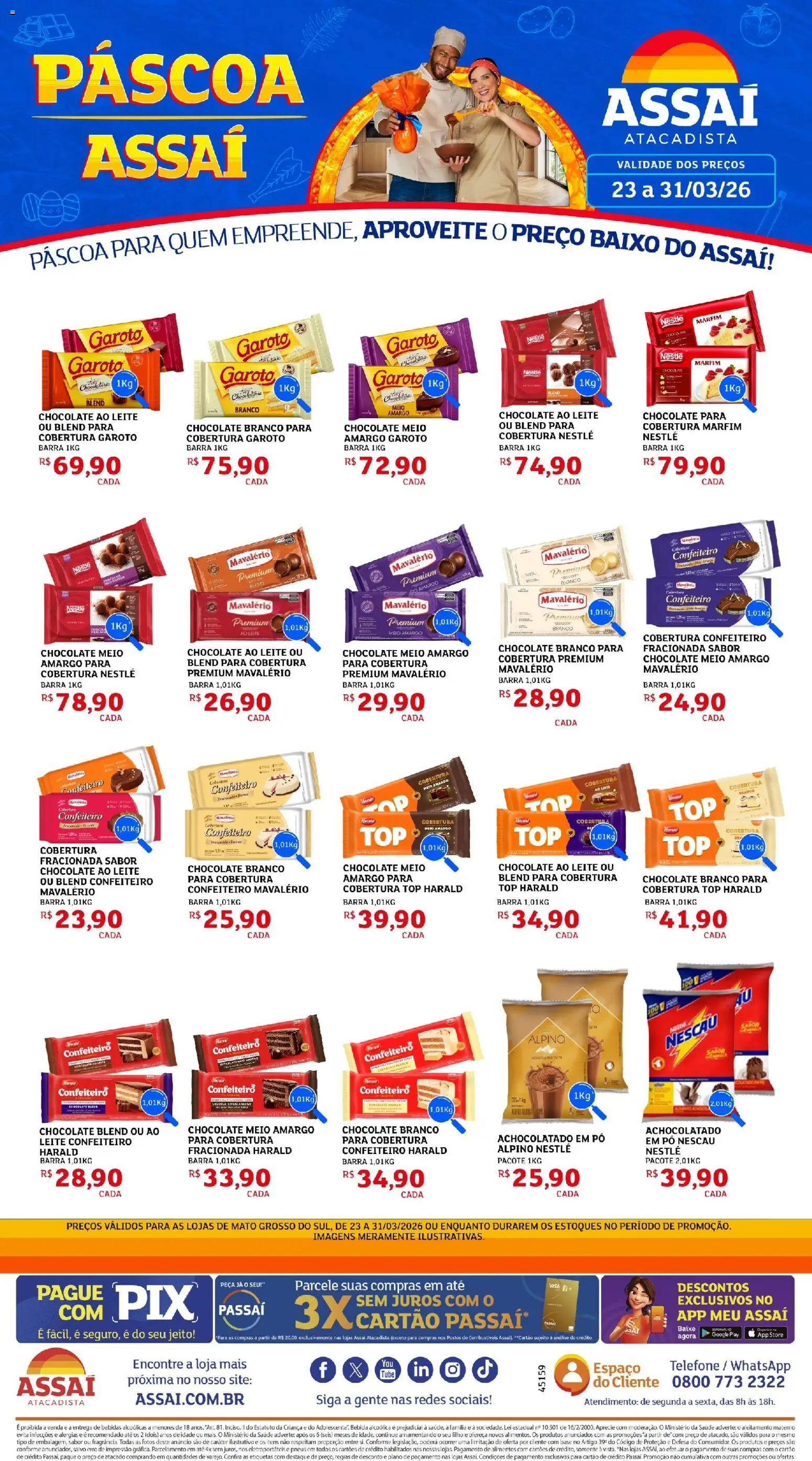 Assaí Atacadista Folheto - válido de 23.03.2026 | Página: 1 | Produtos: Nescau, Achocolatado, Chocolate, Telefone