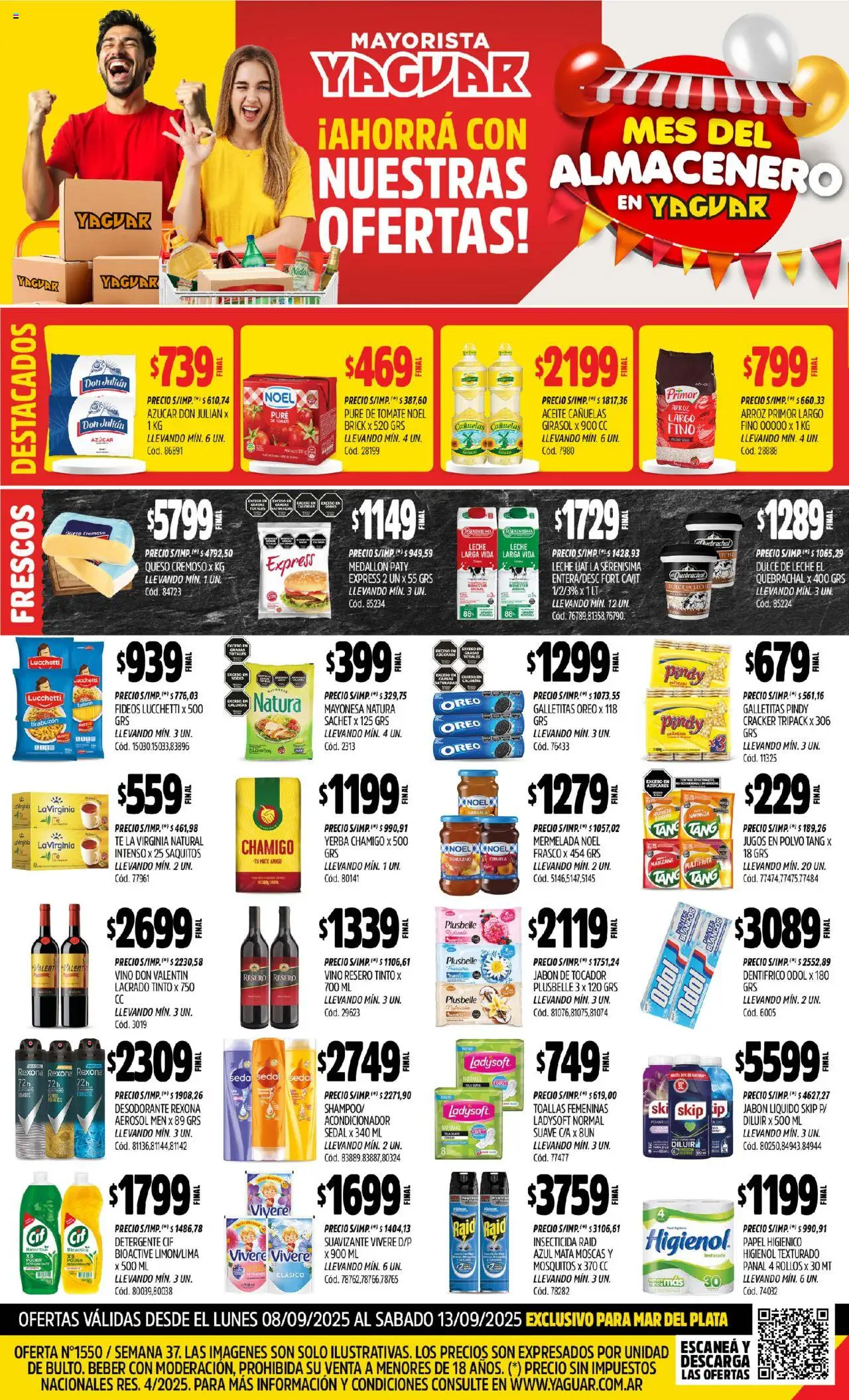 Yaguar - Mar del Plata │ válido desde el 08.09.2025 | Página: 1 | Productos: Toallas, Detergente, Leche, Pure de Tomate