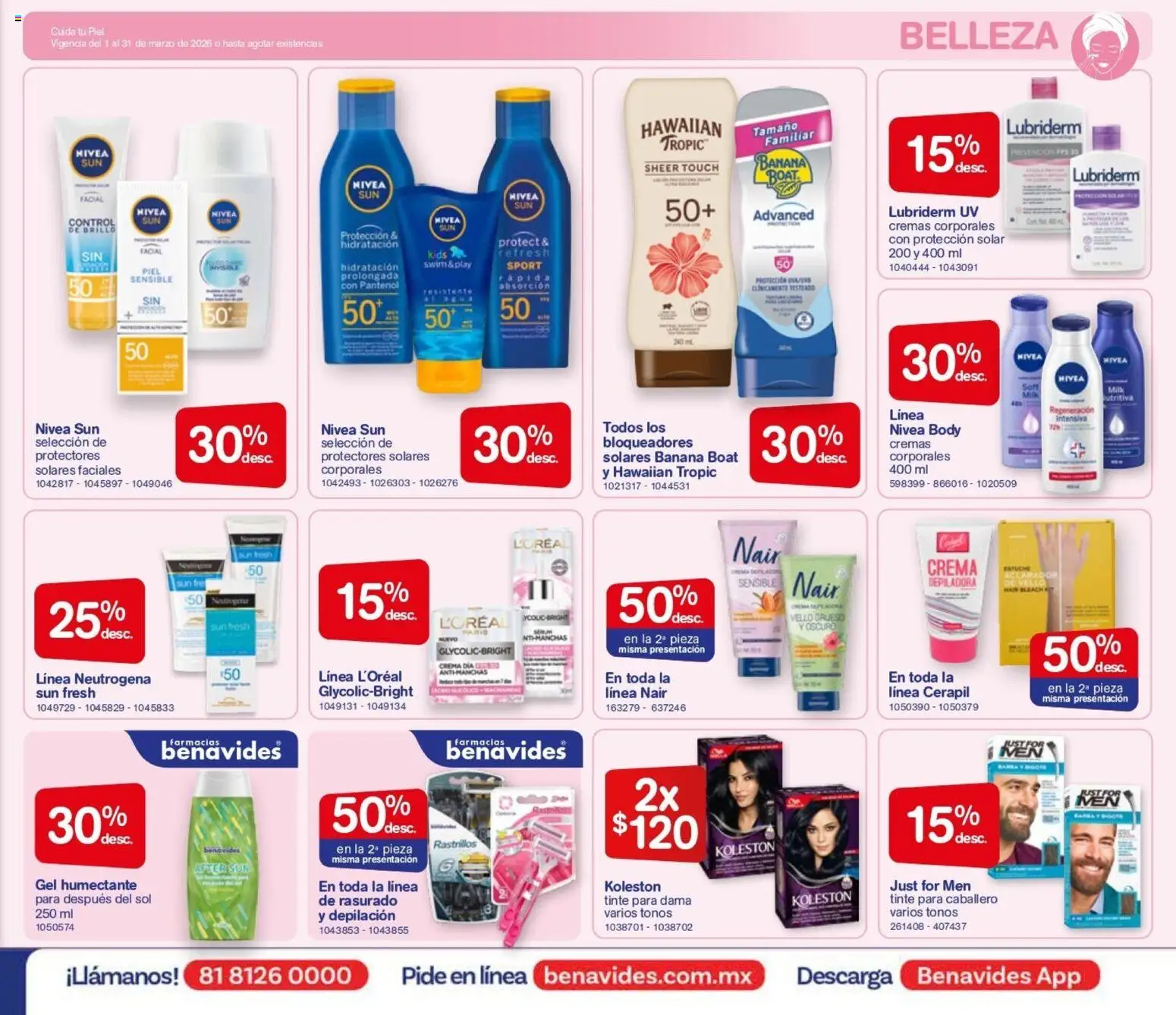 Nuevas ofertas de Farmacia Benavides válidas en toda la República Mexicana desde el 01.01.2026. ¡Encuentra las mejores ofertas en Farmacia Benavides catálogo! | Página: 19 | Productos: Crema, Estuche, Depiladora, Body