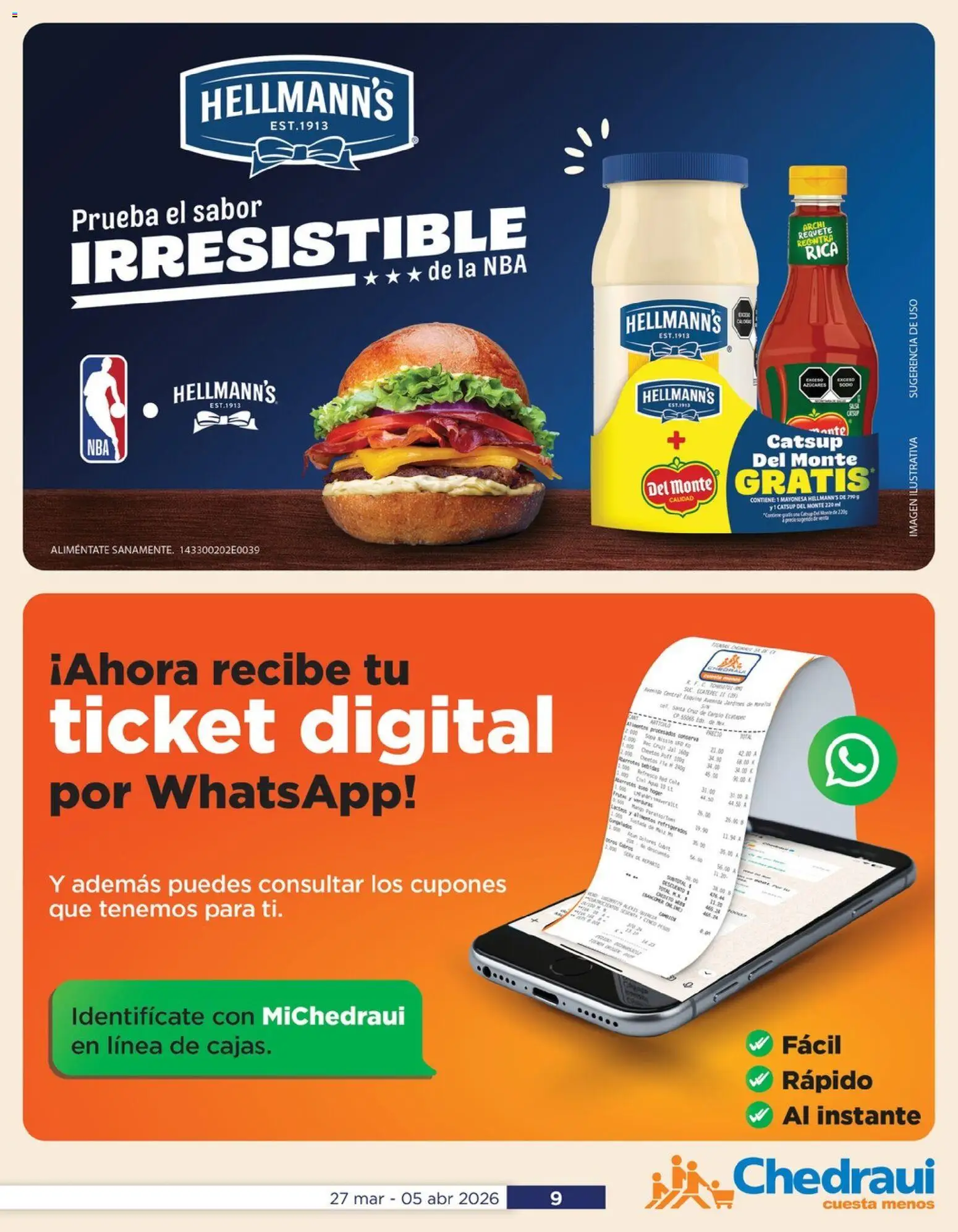 Nuevas ofertas de Chedraui válidas en toda la República Mexicana desde el 27.03.2026. ¡Encuentra las mejores ofertas en Chedraui folleto La cuaresma más fresca! | Página: 9 | Productos: Mayonesa, Refresco, Catsup