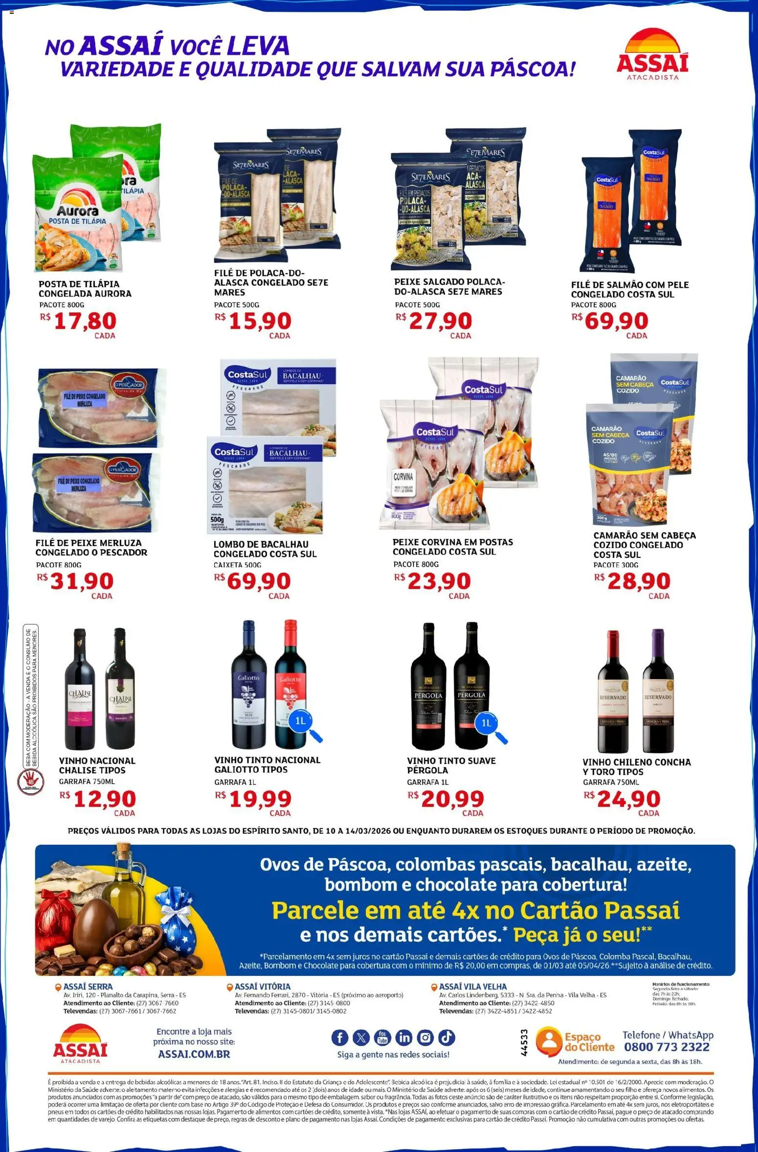 Assaí Atacadista Folheto - válido de 10.03.2026 | Página: 2 | Produtos: Peixe, Base, Bebida, Bombom