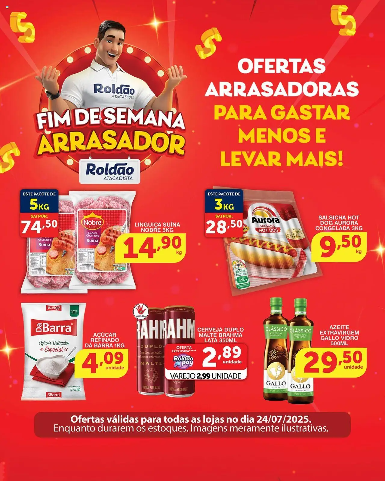 Roldão Folheto - válido de 24.07.2025 | Página: 1 | Produtos: Linguiça, Cerveja, Açúcar, Azeite