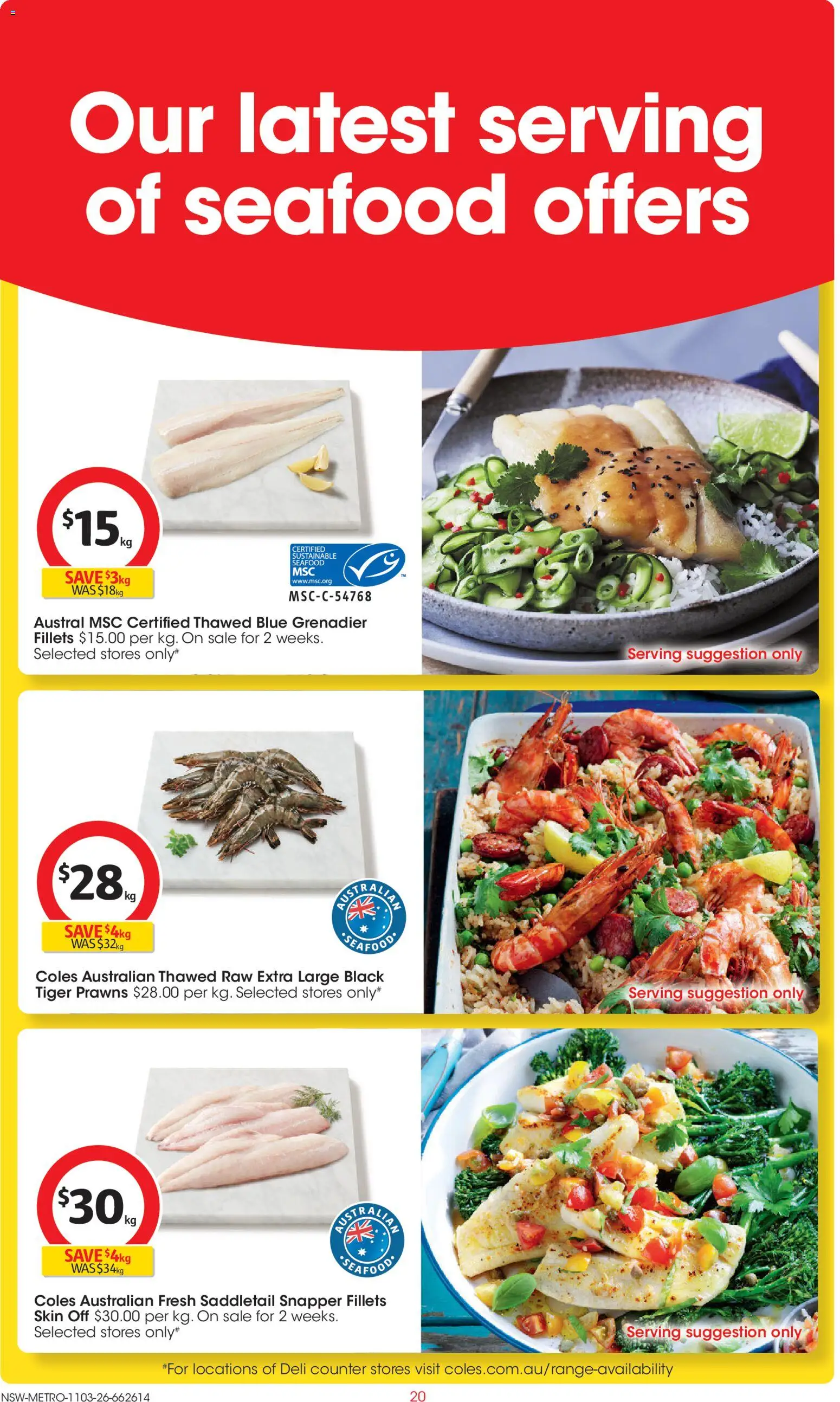 Coles catalogue - valid from 11.03.2026 | Page: 20 | Products: Prawns, Sustainable, Seafood