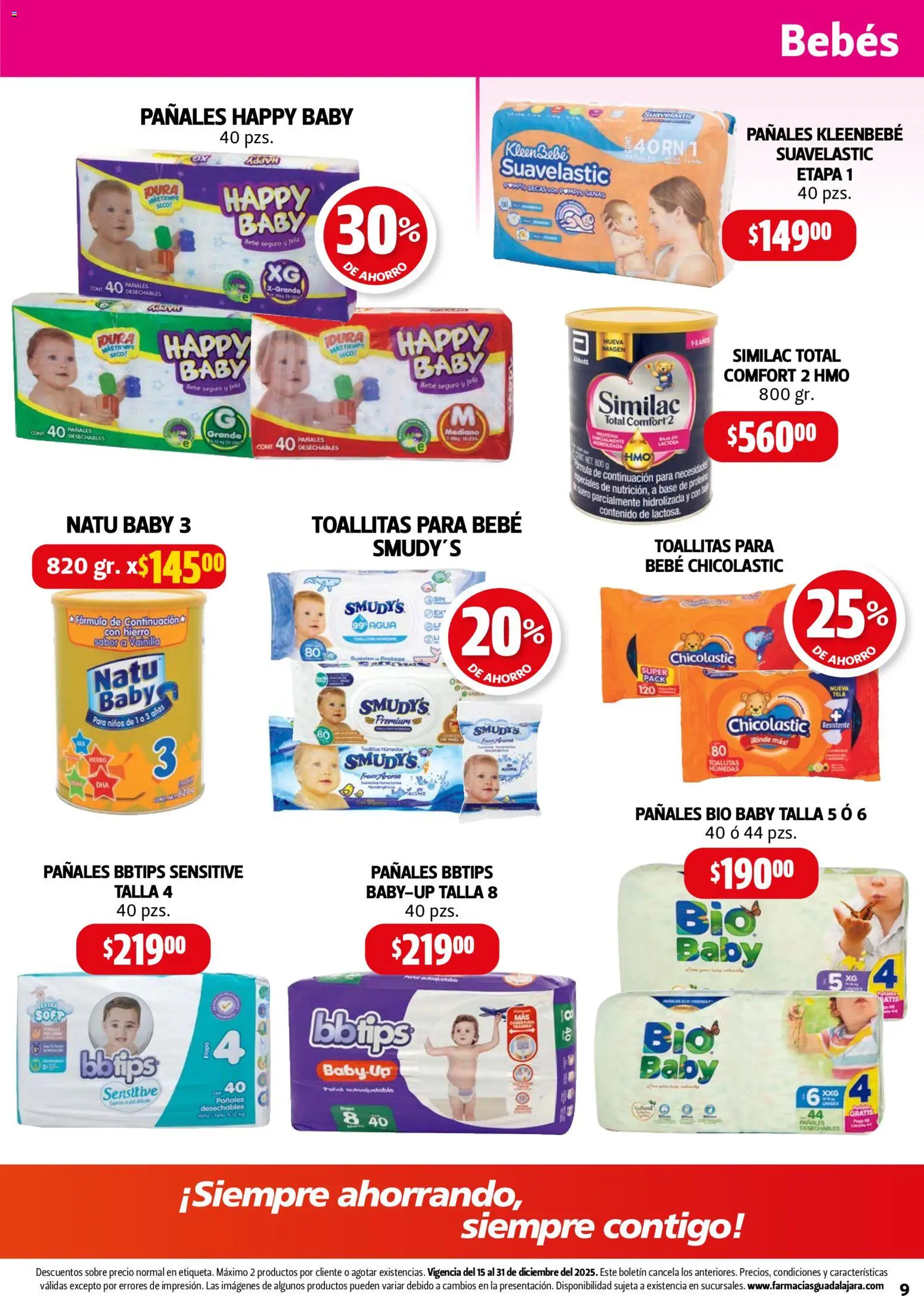 Nuevas ofertas de Farmacia Guadalajara válidas en toda la República Mexicana desde el 15.12.2025. ¡Encuentra las mejores ofertas en Farmacia Guadalajara catálogo! | Página: 9 | Productos: Agua, Pañales, Sobre