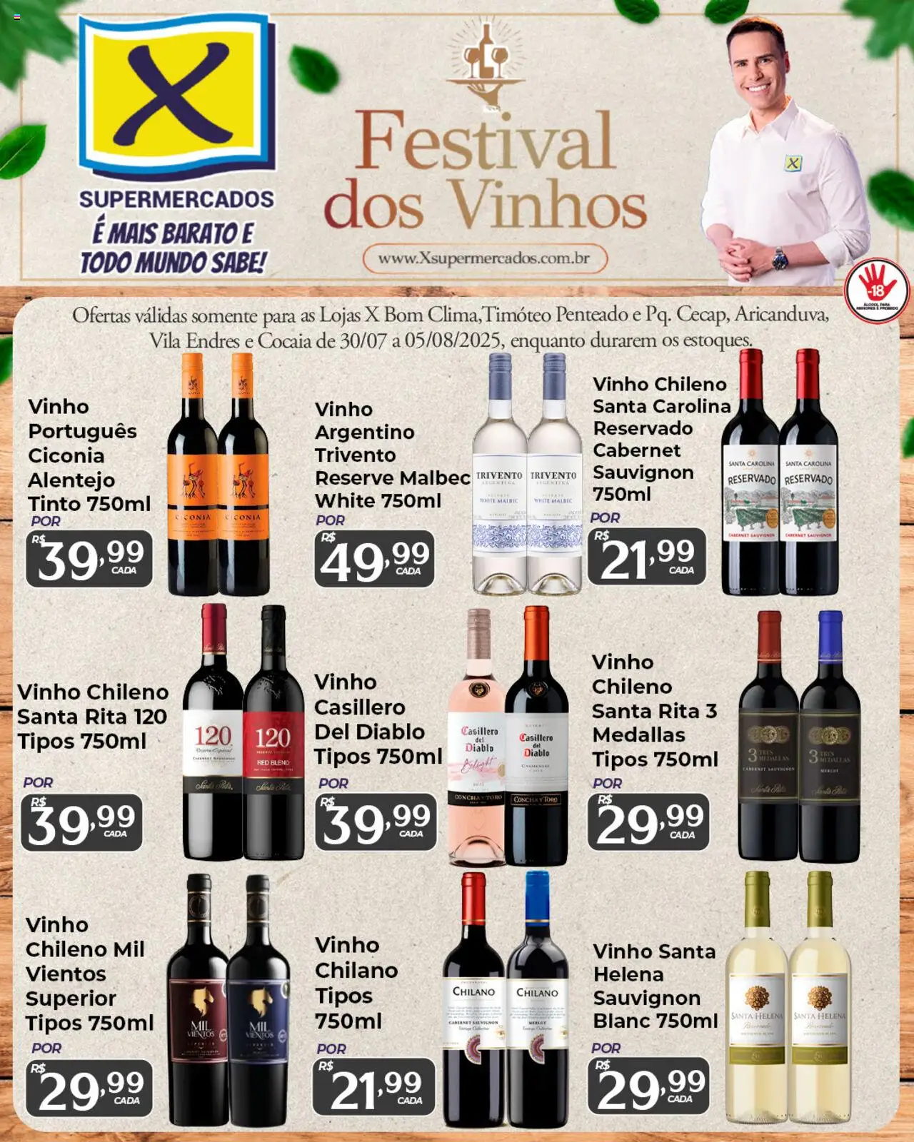 X Supermercados Folheto - válido de 30.07.2025 | Página: 1 | Produtos: Vinho santa carolina, Vinho